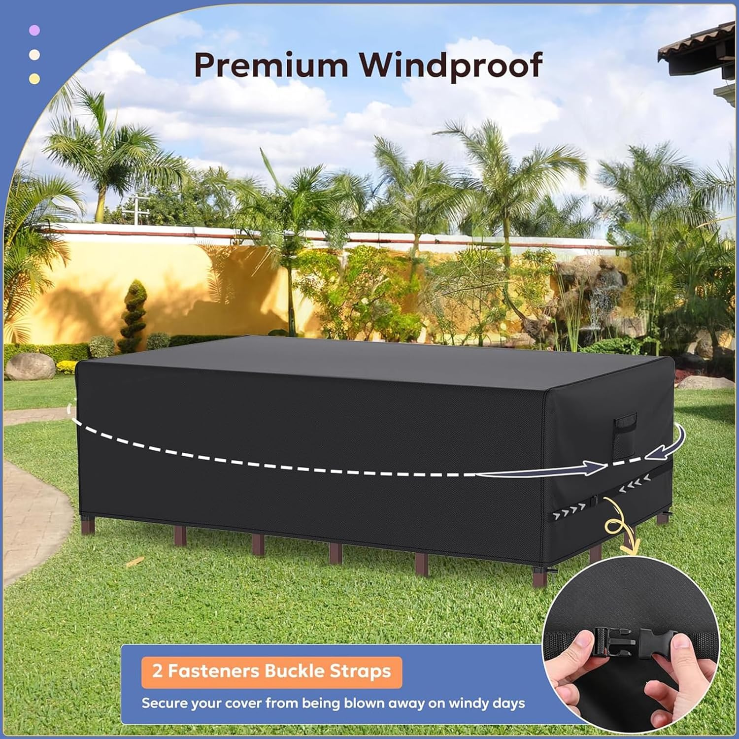 Patio Furniture Covers, Outdoor Waterproof Cover for Table, Chair, Sofa, Desk, 225 * 155 * 70Cm Black image number 5