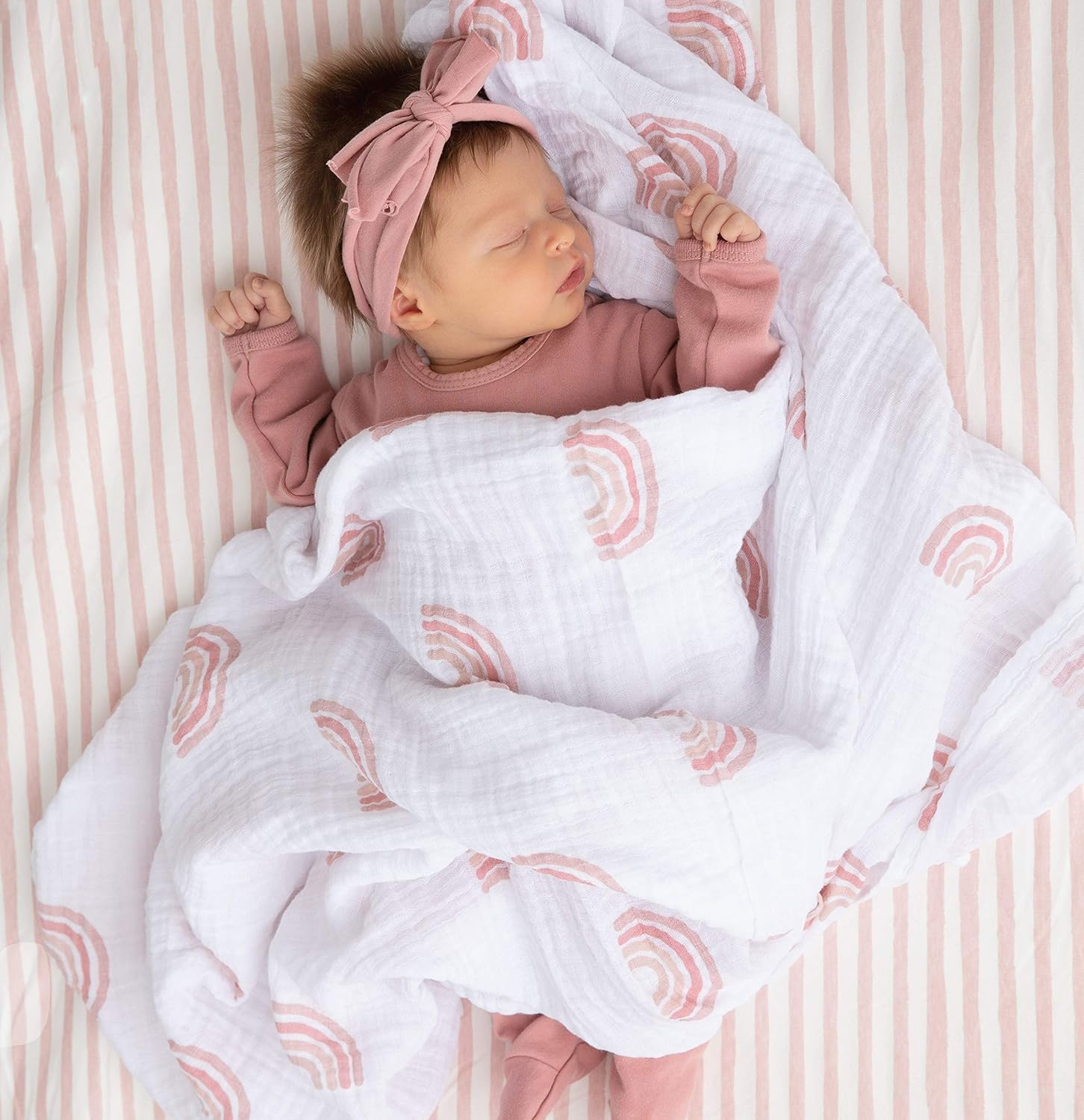 Ely'S & Co. Waterproof Bassinet Sheet,No Need for Bassinet Mattress Pad Cover, 2 Pack Mauve Pink Splash & Stripes,For Baby Girl