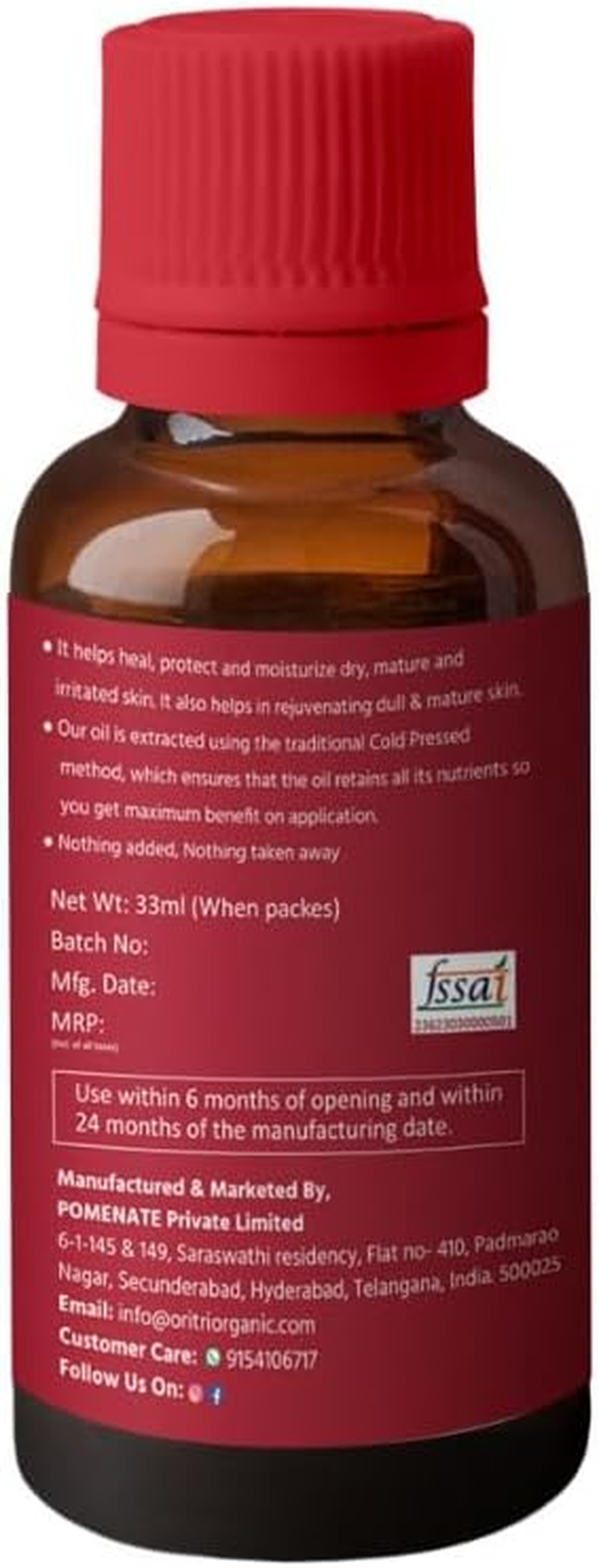 100% Pure and Natural Cold Pressed Extracted Pomegranate Seed Oil (33 Ml). for Skin Care, Hair Care, Anti-Ageing, Helps Reverse Skin Damage image number 5