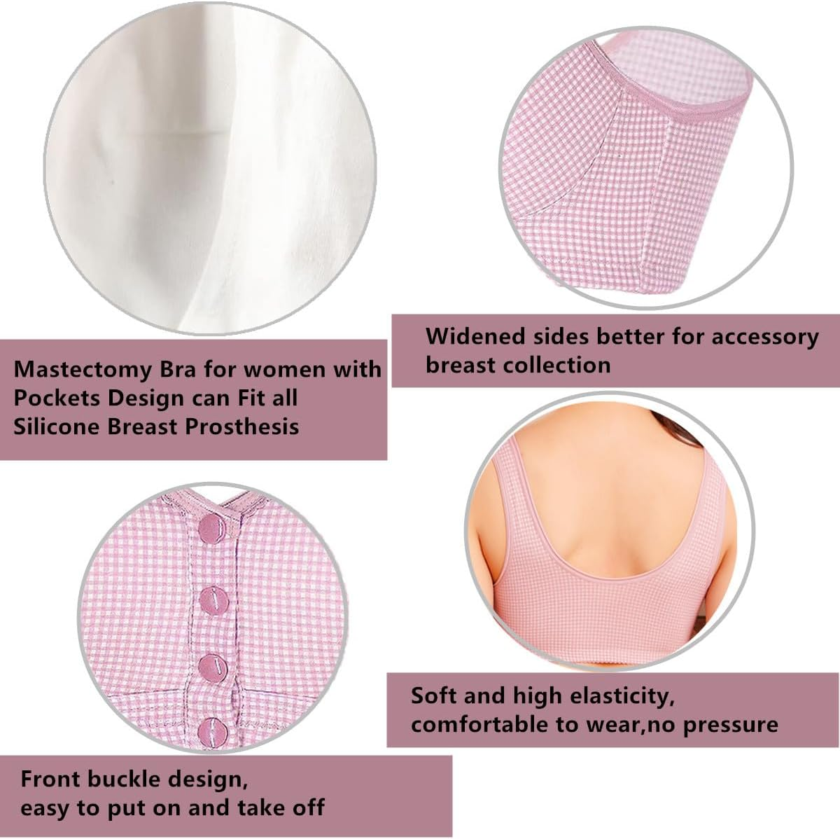 Sibrawom Mastectomy Bra with Pockets for Women Silicone Breast Prosthesis Everyday Bra Women image number 7