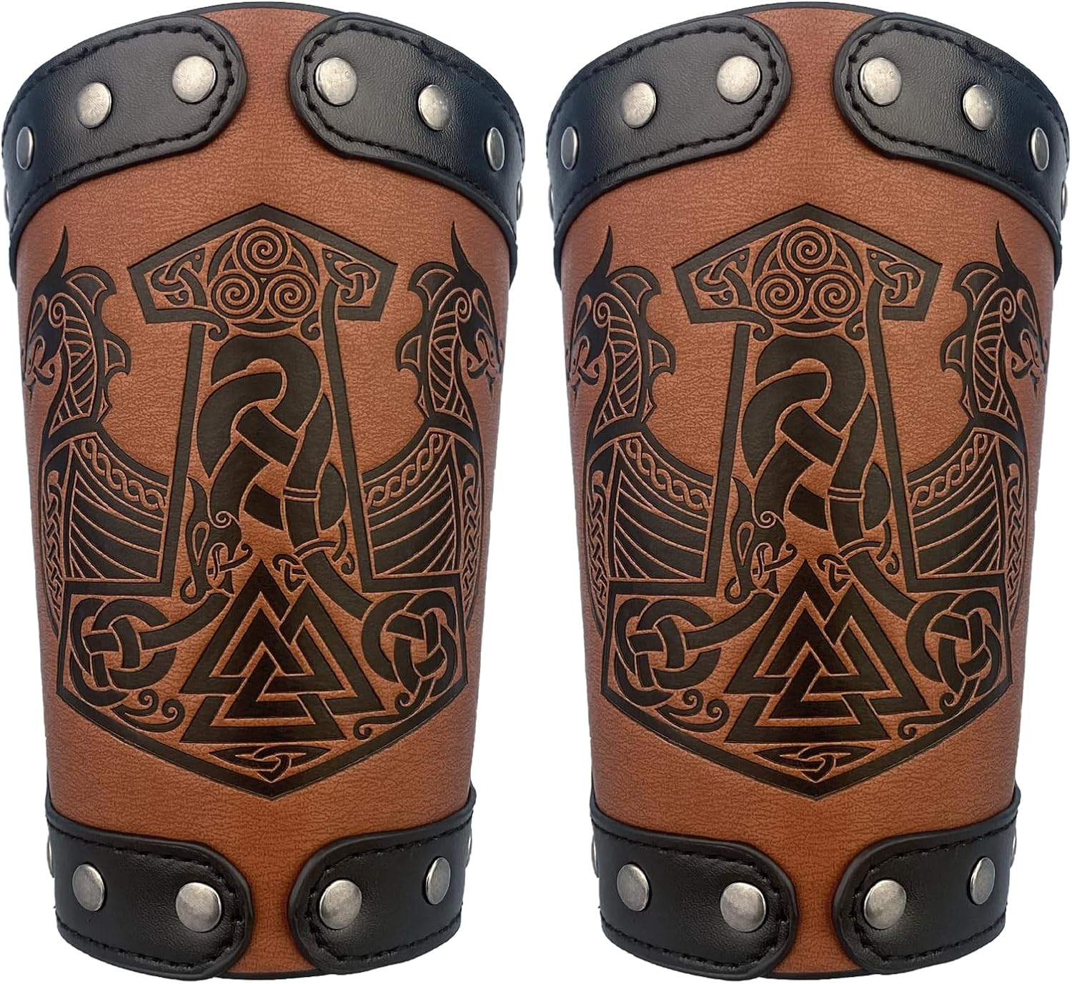 Hiifeuer Embossed Viking Symble Faux Leather Arm Armor, Viking Gauntlet Bracers, Knight Arm Guards for LARP Ren Faire