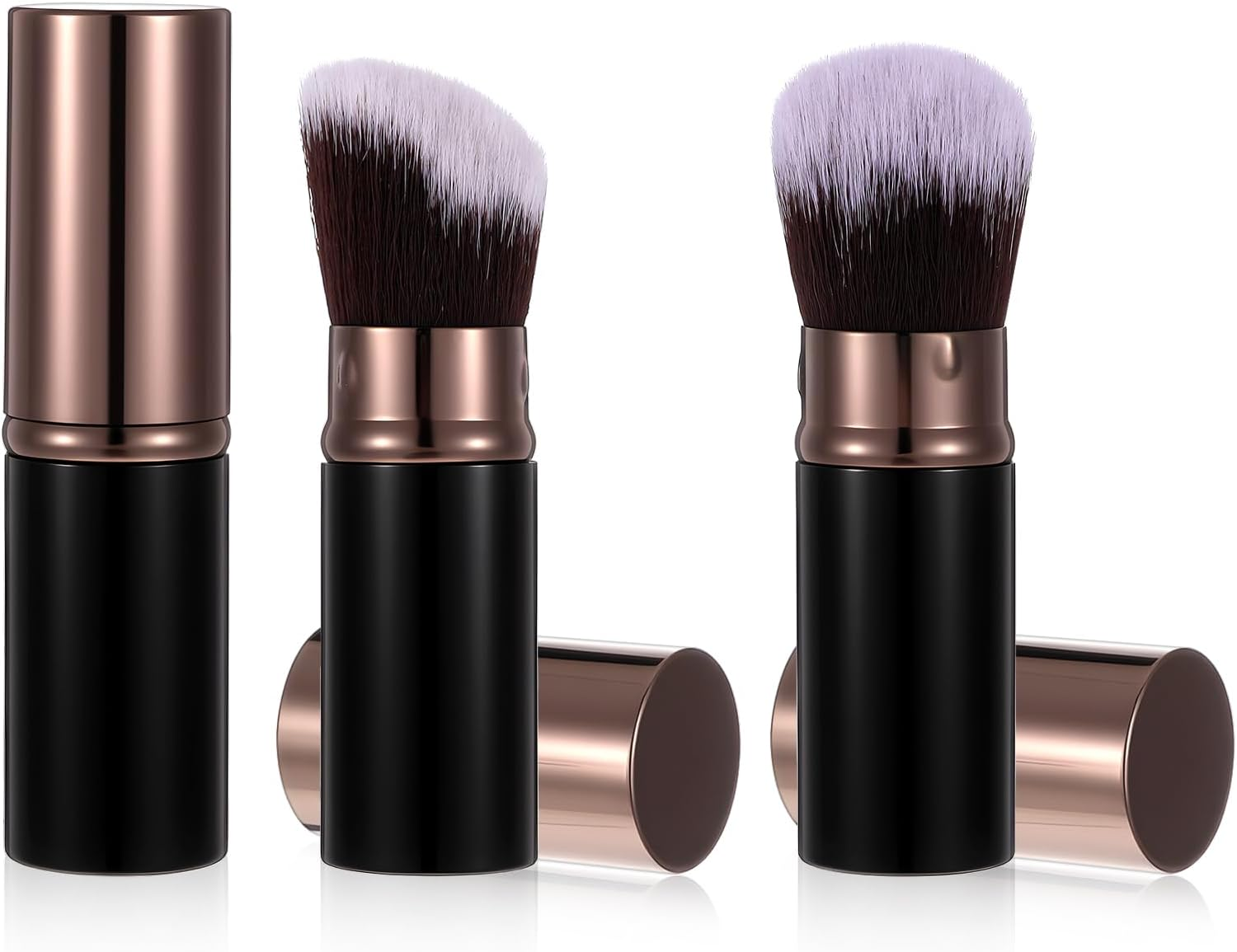 Heclia Retractable Makeup Brush 2 PCS Travel Face Blush Brushes Black Kabuki Foundation Brush with Flat and Angled Top Portable Powder Sunscreen Brushes for Blending Liquid Blush Buffing Cosmetics image number 2