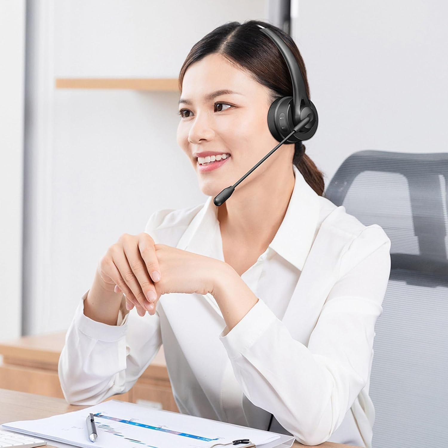 Kaifucy 2X on Ear Headset BT 5.4 Wireless Headphone Call Center Headband Earphone with Noise Cancelling Mic image number 1