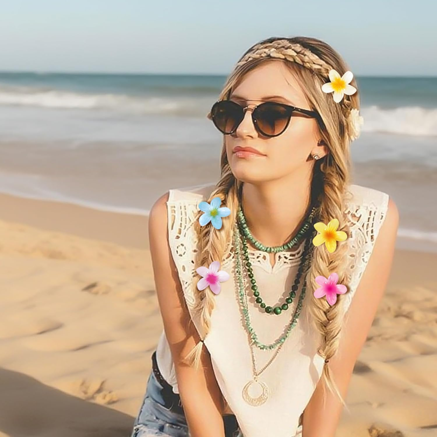 10Pcs Small Flower Hair Claw Clips for Women and Girls, Mini Hawaiian Hibiscus Claw Clips, Summer Hair Accessories for Thick, Thin, Curly Hair, for All Hairstyles image number 1