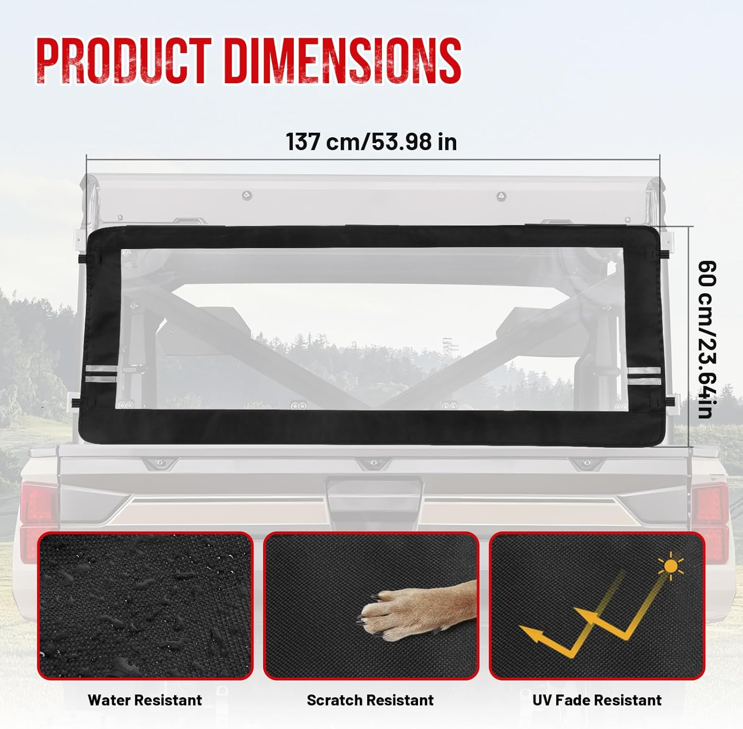 UTV Rear Windshield Back Window Soft Rear Windshield Dust Panels Waterproof Rear Windshield for 2017-2024 Polaris Ranger XP 1000/ Crew 2020-2024 Ranger 1000/ Crew Ranger XP 900 / Crew image number 3