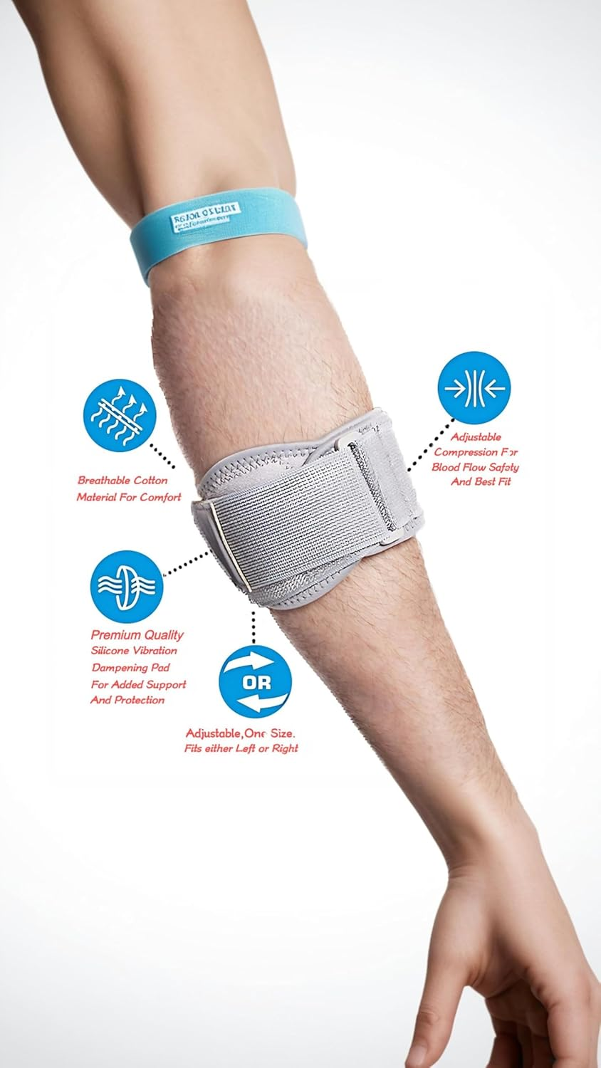 Honwor Elbow Brace for Tendonitis & Pain Relief - Adjustable Support Strap for Men & Women | for Weightlifting, Tennis, Golf | Aid in Sports Injury Recovery image number 5