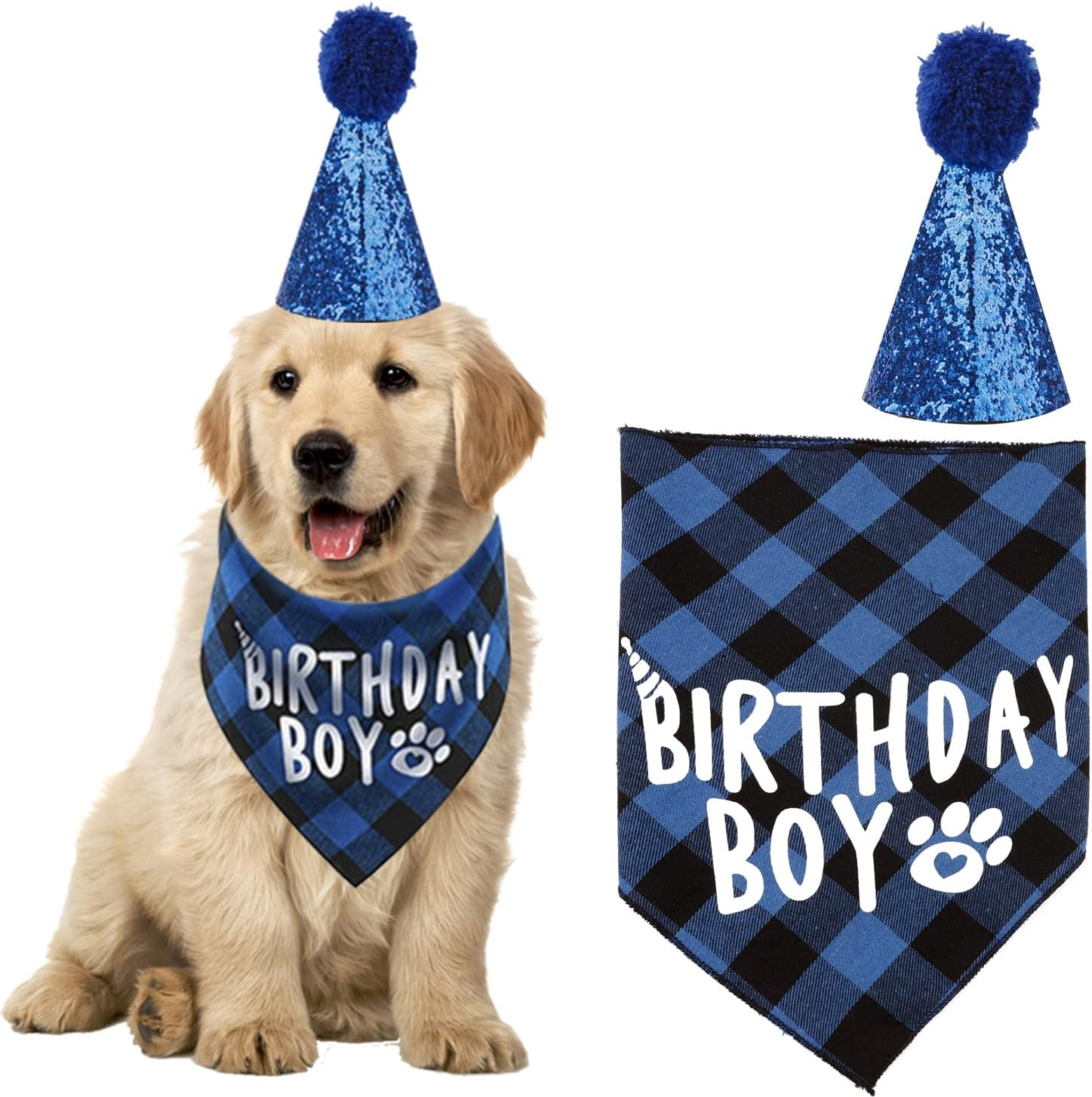 Dog Birthday Bandana, Pets Birthday Party Supplies Cute Boy Dog Birthday Outfit for Cat and Dog Decoration(Blue) image number 2