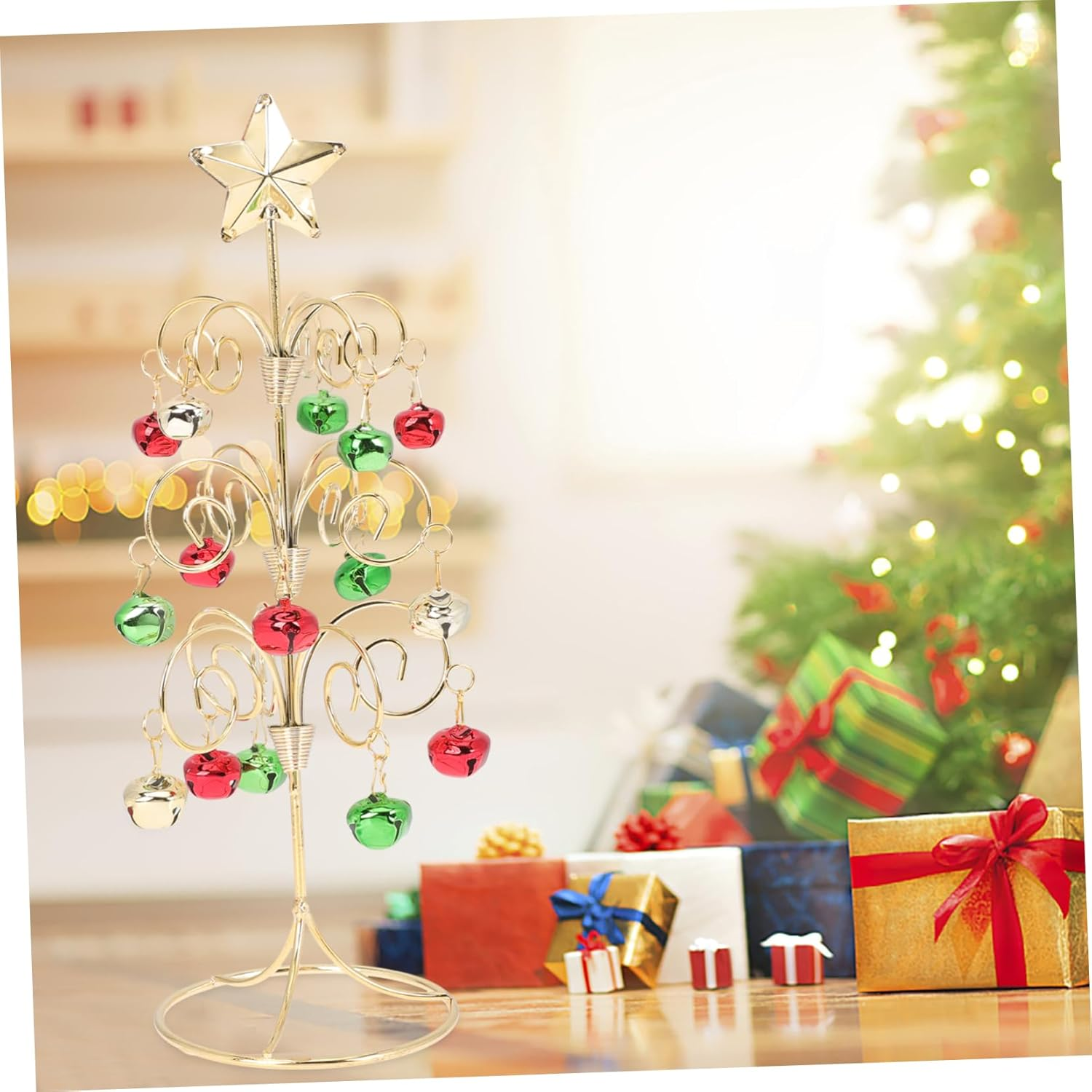 Metal Mini Christmas Tree Table Top Xmas Tree Gold Ornament and Lights image number 6