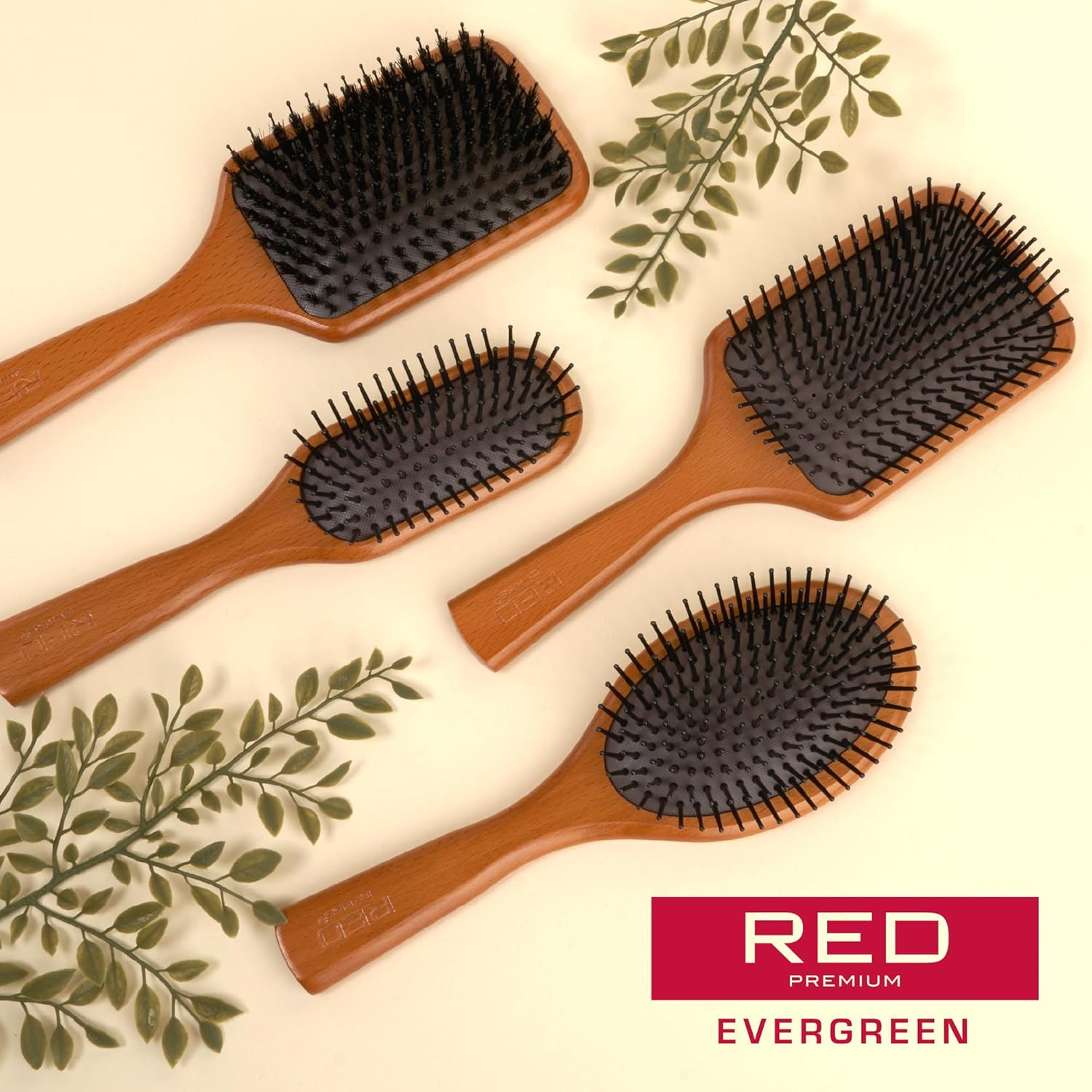 RED by Kiss Wooden Paddle Brush, Detangling Hair Brush, Long Bristles Beech-Wood Brush for Thick Curly Thin Long Short Wet Dry Hair, Long Lasting Shine (Square Paddle) image number 3