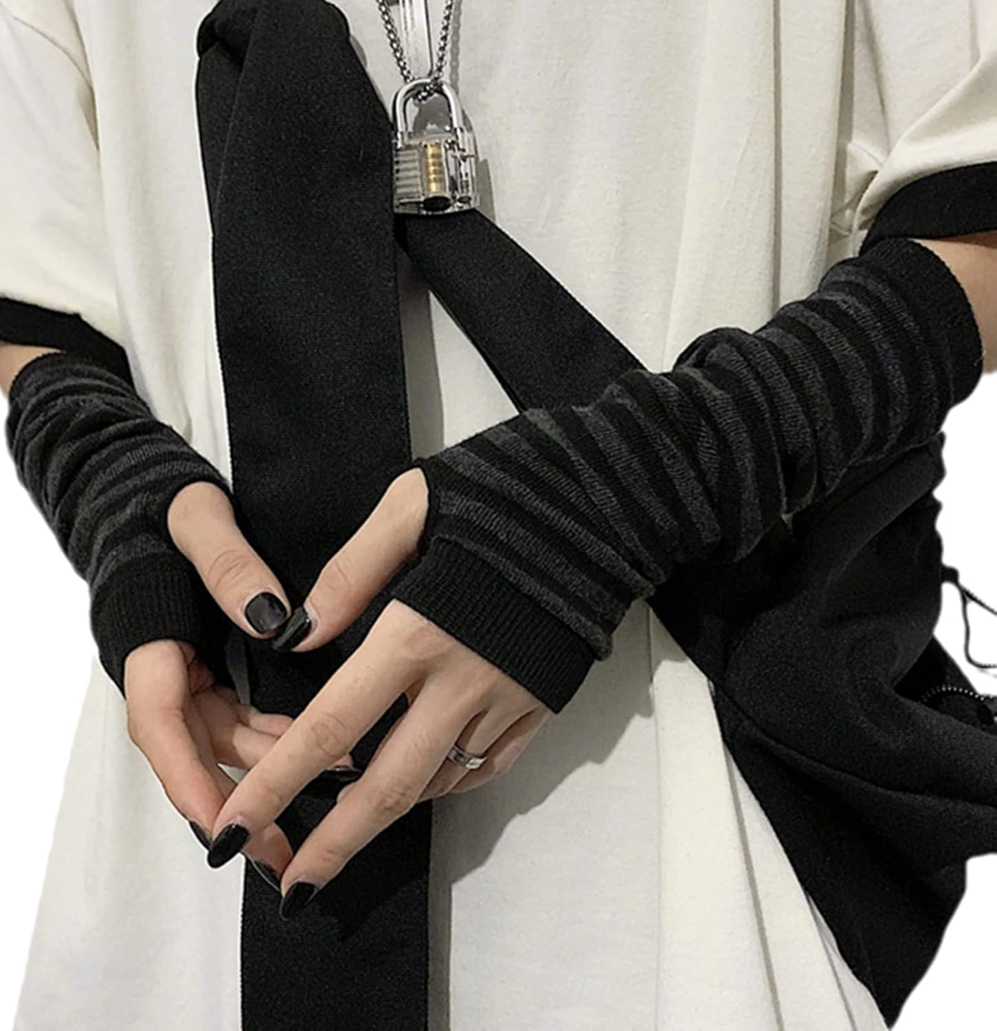 URAWESO Goth Arm Warmers Emo Punk Y2K Arm Sleeves Fingerless Gloves Cosplay Costume