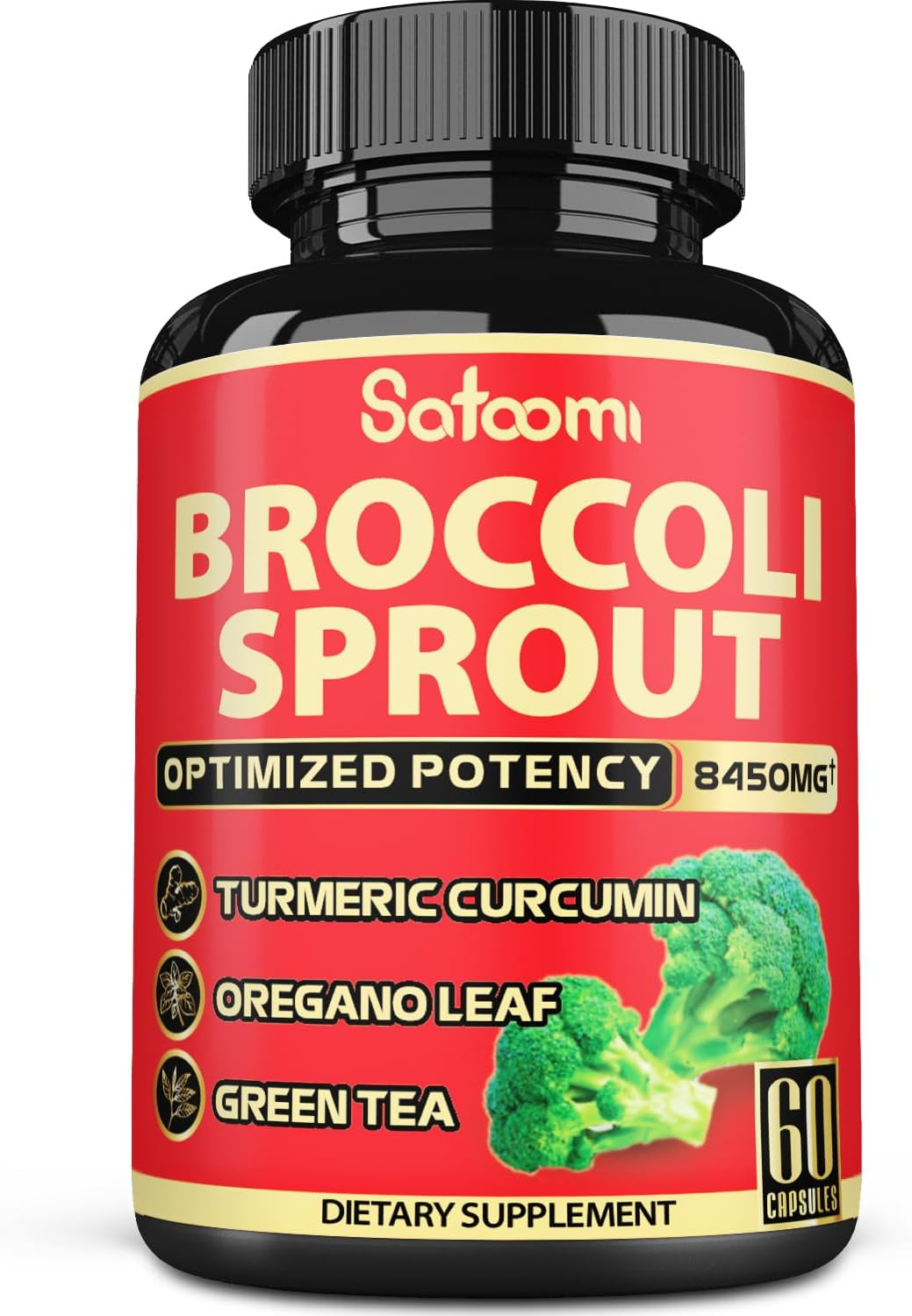 SATOOMI 1Pack 60 Caps for 2 Month Supply - Broccoli Sprouts Extract Complex with Turmeric, Oregano, Green Tea, and Black Pepper - 5 Herbs