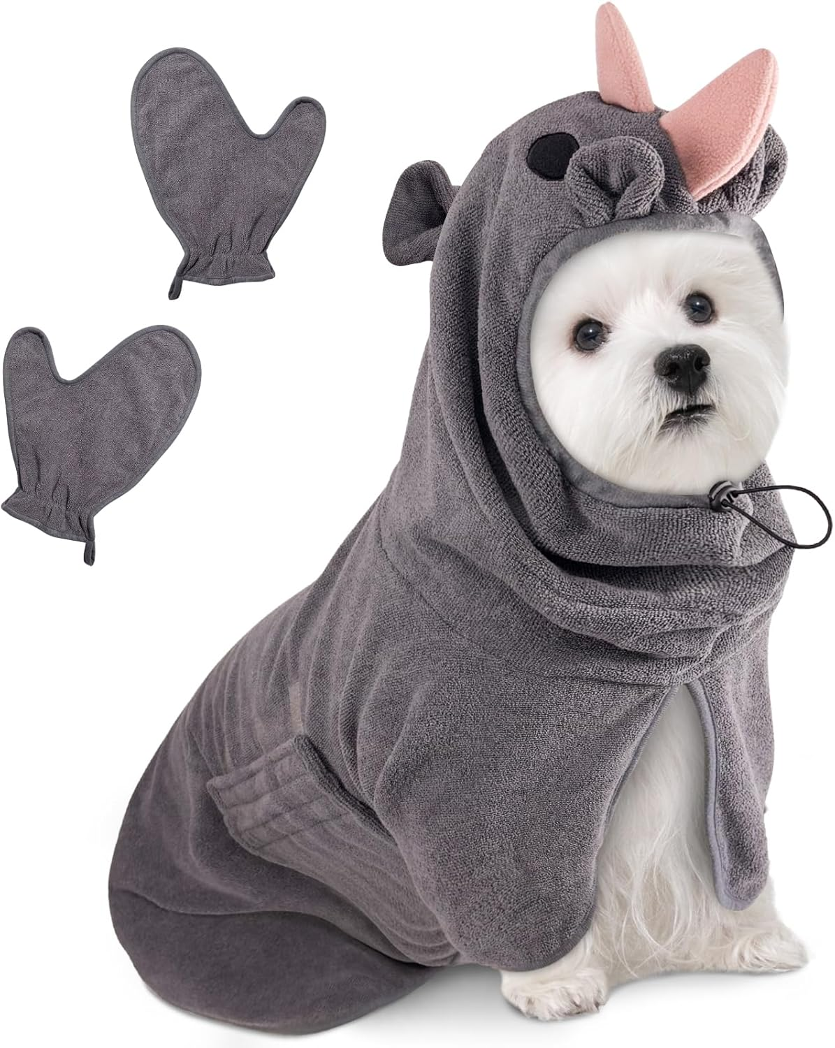 Dog Bathrobe, Quick Drying Microfibre Bath Towel, Bibykivn Adjustable Dog Towel with Velcro Closure, Absorbent Dog Bathrobe with Hat for Large Medium Dogs (S, Green)