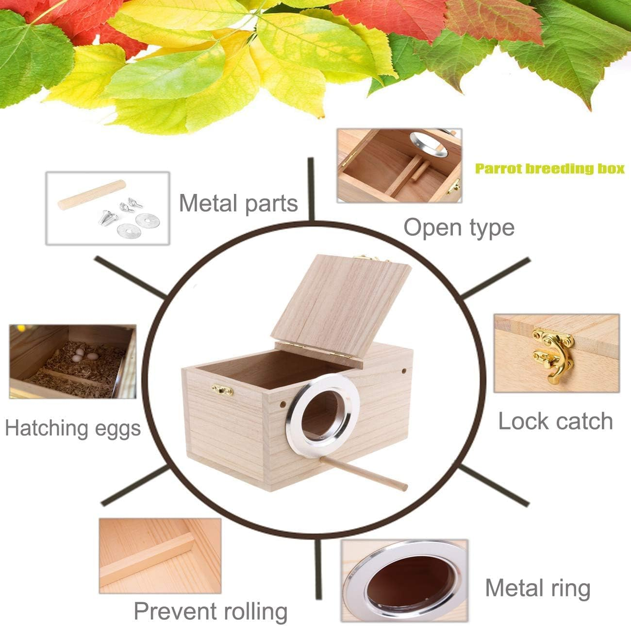 ROROUP Parakeet Nesting Box, 19.5X12X12Cm Natural Wood Bird Nest Breeding Box Cage, Small Bird House Breeding Box for Lovebirds, Budgie Lovebirds, Cockatiel, Parrots Mating, Aviary image number 3