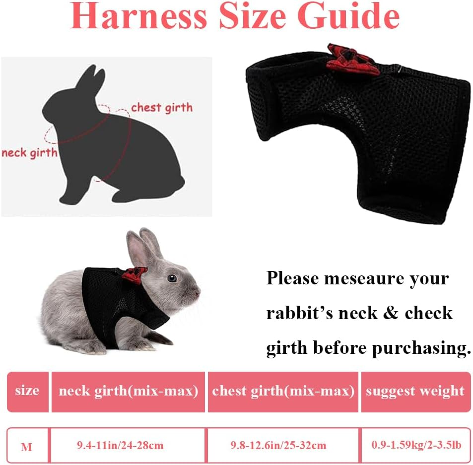 ASOCEA Adjustable Bunny Soft Harness and Leash Pet Harness Vest Cloth Lead for Rabbits Ferret Kitten Black image number 3
