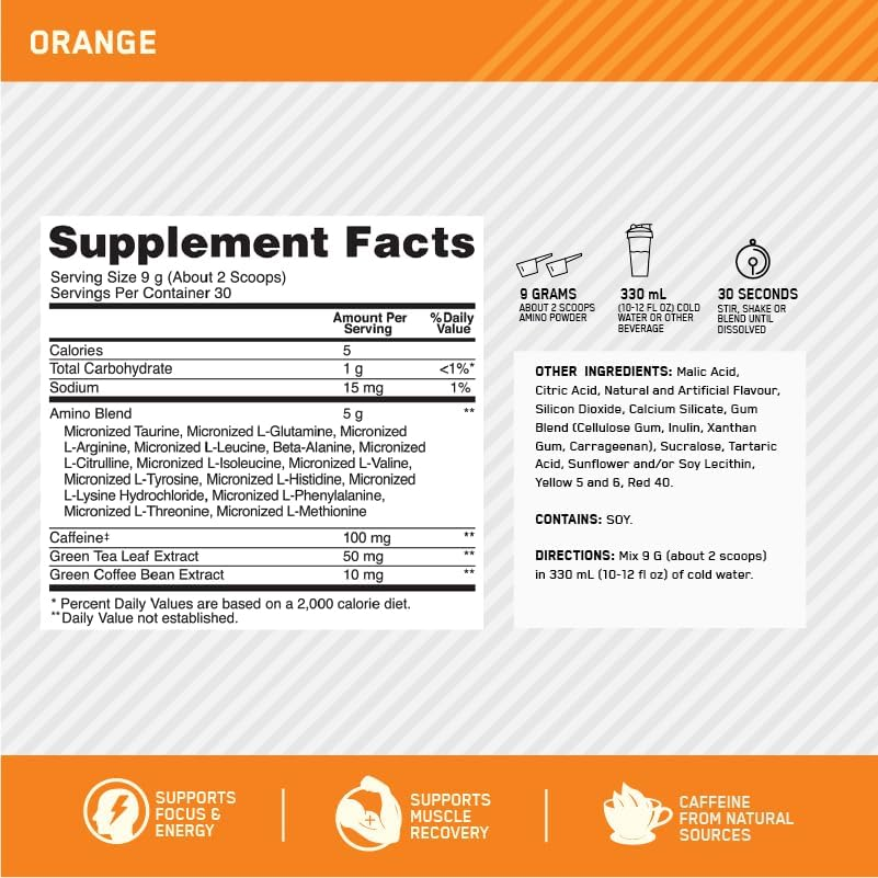 OPTIMUM NUTRITION Amino Energy Powder, Orange, 585G, 65 Servings image number 1