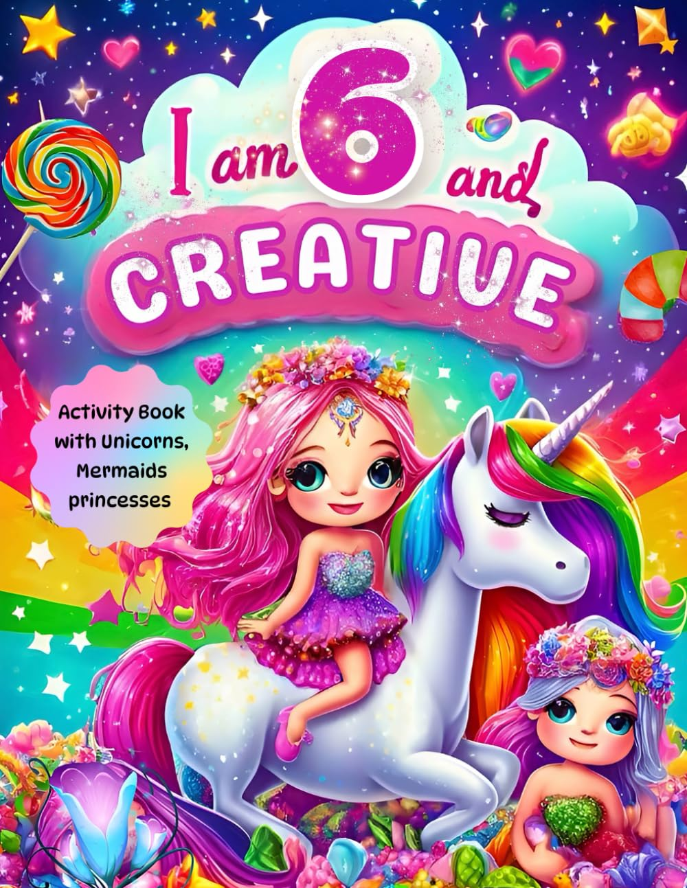 Gifts for 6 Year Old Girl : I Am 6 and Creative : Activity Book with Unicorns, Mermaids, Princesses: Christmas Birthday Presents for Girl Age Six