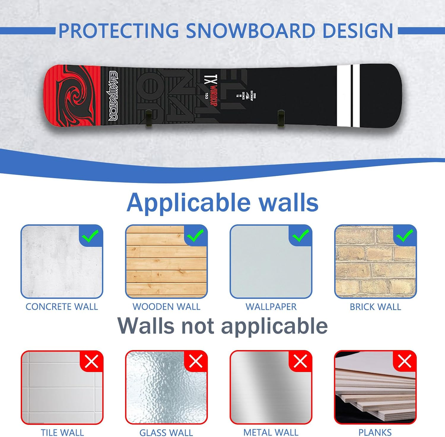 Snowboard Wall Mount, Ski Storage Rack Wall Mount, Snowboard Accessories for Ski Board Longboard image number 2