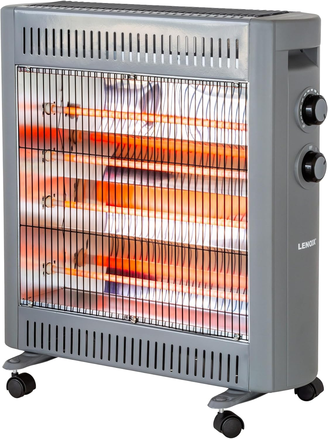 Lenoxx 2200W Quartz Radiant Heater with Adjustable Thermostat, 2 Power Settings, Tip-Over Safety, Fast-Heating Compact Indoor Warmer for Home or Office Use image number 4