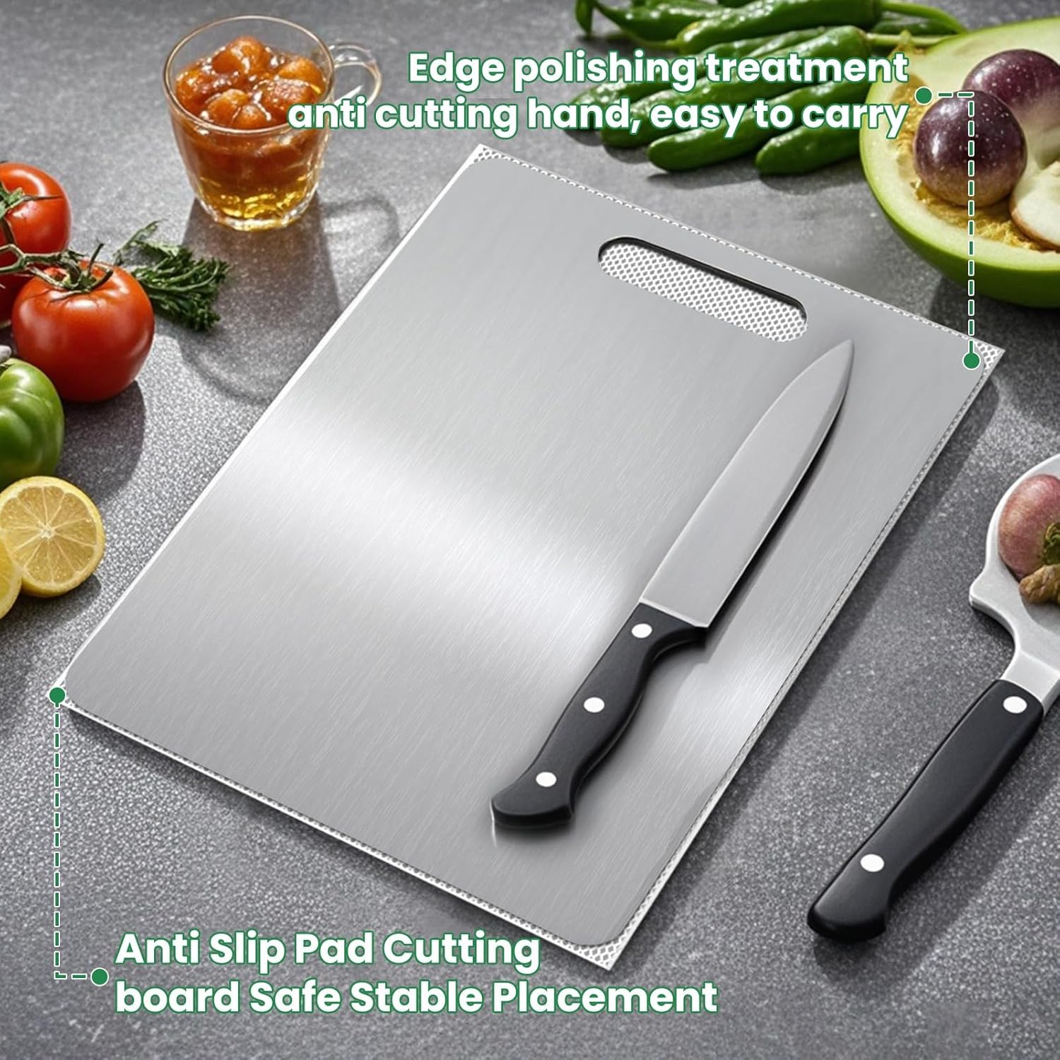 Spardar 3PCS Stainless Steel Chopping Board, Machine-Washable Double-Sided Cutting Board Set, Durable and Scratch-Free, Non-Stick and Easy to Clean, for Cutting Fruits & Veggies, Meat and Seafood image number 6