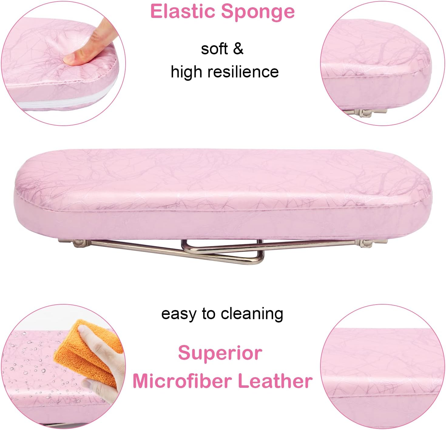 Coldairsoap Nail Pillow Hand Rest with Bracket, Professional Manicure Arm Stand Holder for Nails Art DIY Foldable Microfiber Leather Nail Hand Rest Cushion for Nail Salon Technician (Pink) image number 3