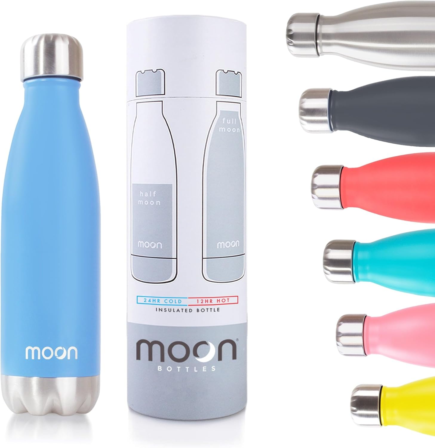 Moon Bottles - Insulated Flask That Lasts Forever - Stainless Steel Drink Bottle, Reusable Metal Water Bottle, 24Hr Cold, 12Hr Hot, Double Walled Vacuum Flasks, Australian Company (500Ml, Sky Blue) image number 5