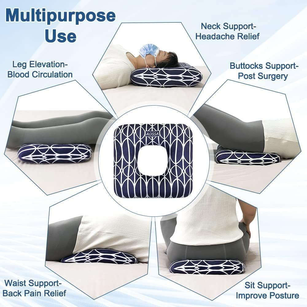 Hemorrhoid Cushion Donut Pillow Doughnut Bed Sore Butt Pregnancy Pillows for Sitting Medical Tailbone Head Hip Ear Piercing Sciatica Post Surgery Chair Seat Pads (Navy Blue) image number 3