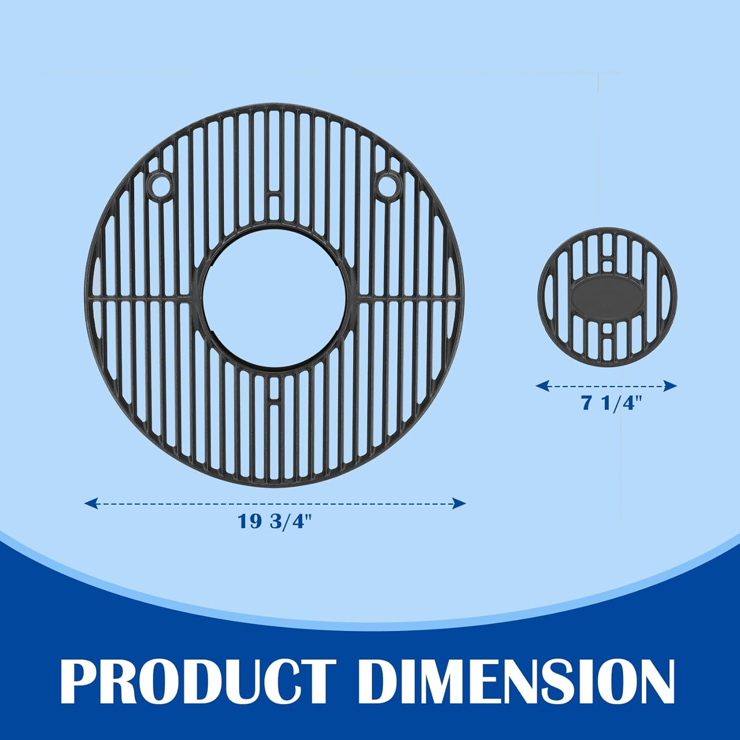 19.5" round Grill Grate for Akorn Kamado Ceramic Grill Char Griller Akorn 16620 E56720 16820 Parts, Cast Iron Grate for Char-Griller E16620 Pit Boss K24 Louisiana Grills K24 Replacement, Firepit Grate