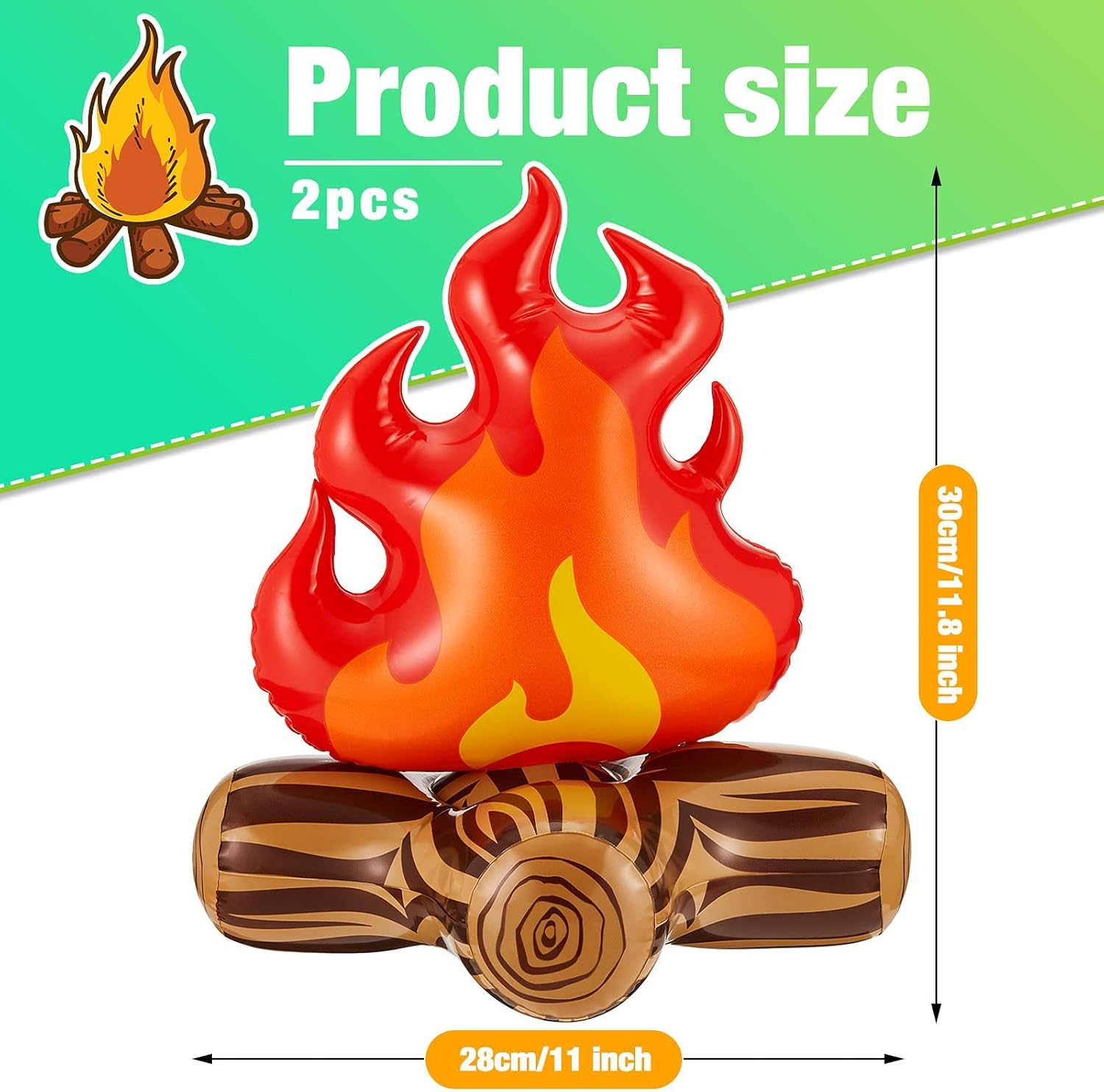 2Pcs Inflatable Fake Campfire Camping Props Bonfire Party Decor Campfire Party Decorations Artificial Flame for Indoor Camping Overnight and Scene Setting