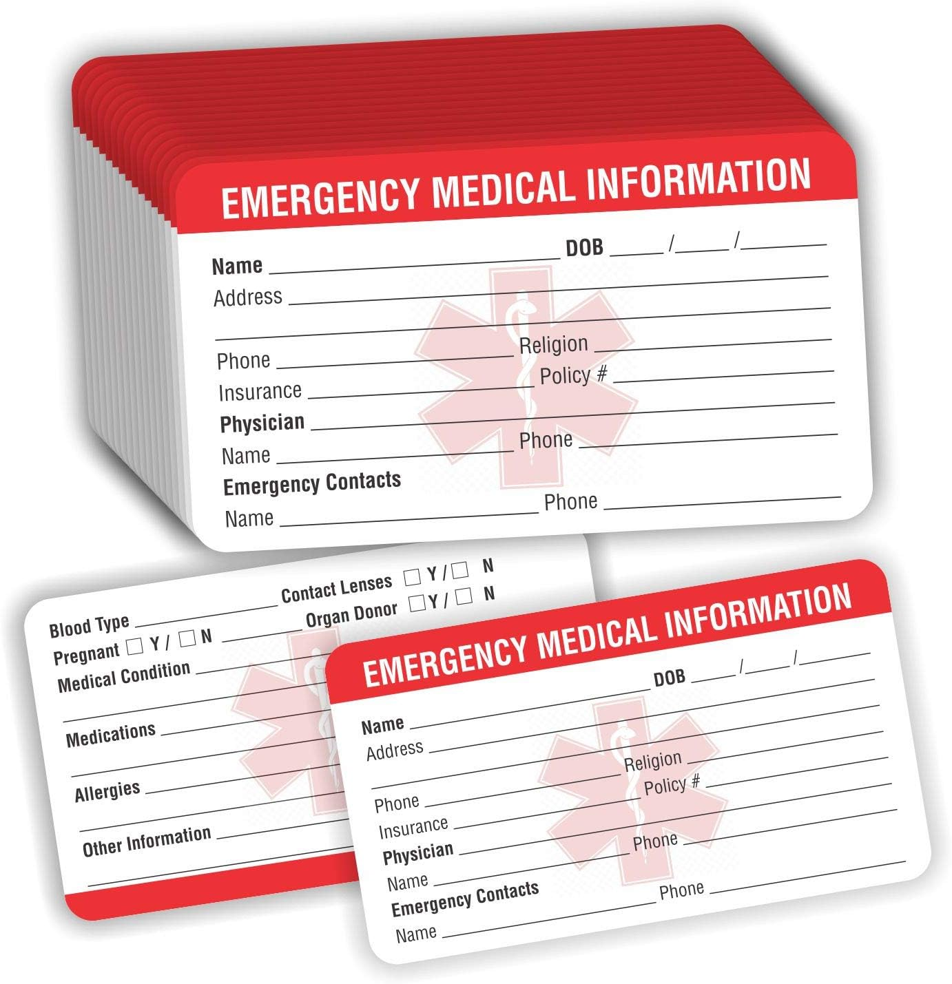 PARTH Impex Emergency Medical Information ID Card (Pack of 25) 3.5" X 2" round Corner 700 GSM Thick Card Stock image number 4