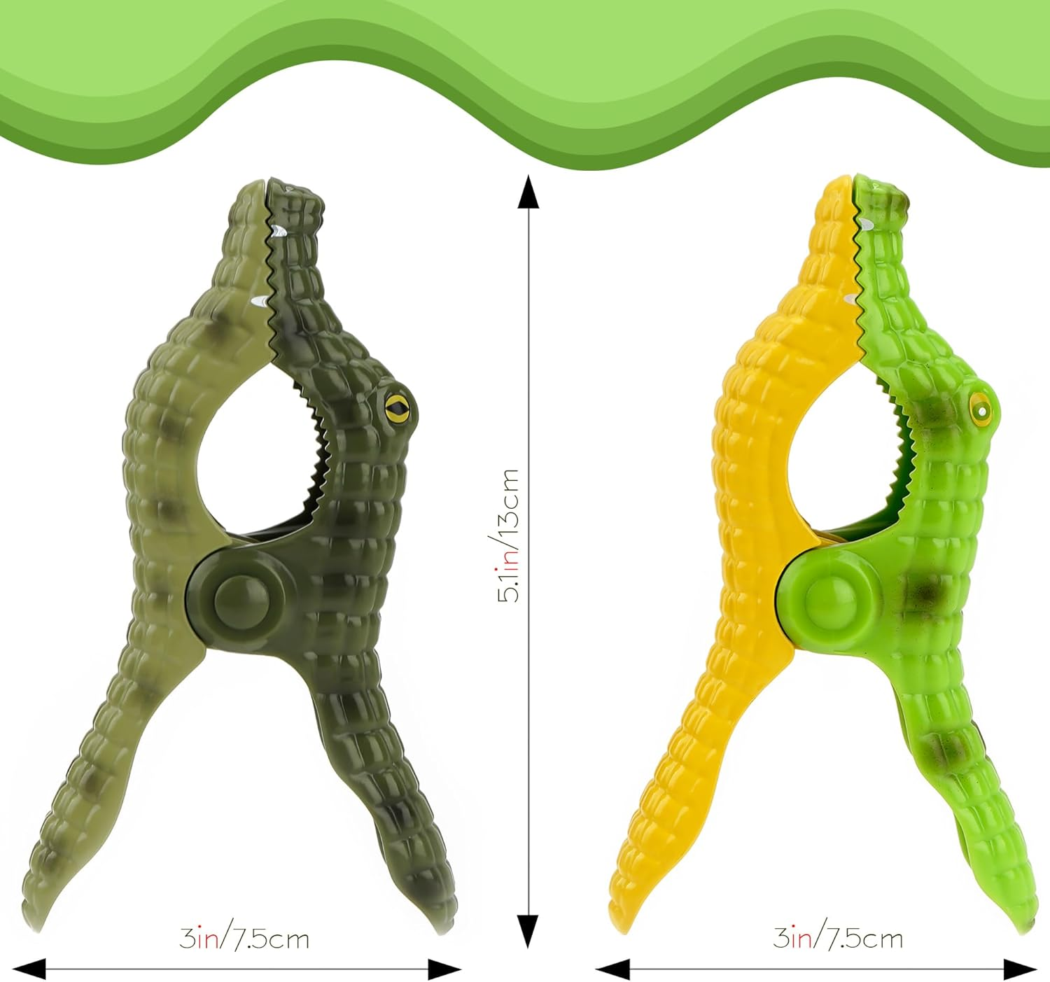 SHIDOW Crocodile Beach Chair Towel Clip, Heavy Duty Clothes Pins, Unique Green Crocodile Shape Clothes Clip for Beach, Pool Party, Camp, Hot Spring (8 Pcs) image number 3