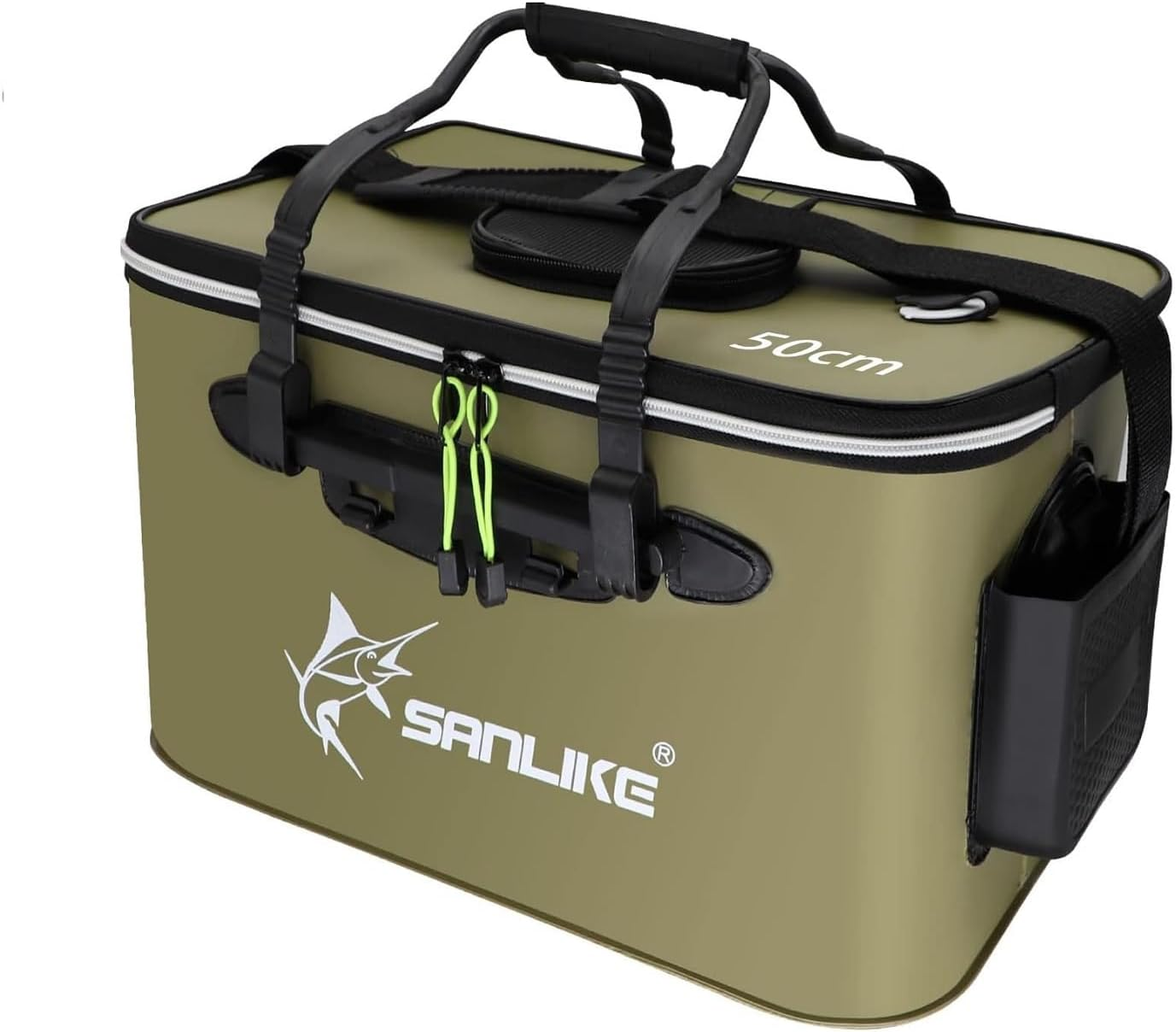 Fishing Bucket,Foldable Fish Bucket, Multi-Functional EVA Fishing Bag for Outdoor, Live Fish Lures Bucket and Fish Protection Bucket, Live Fish Container (50Cm/Armygreen)