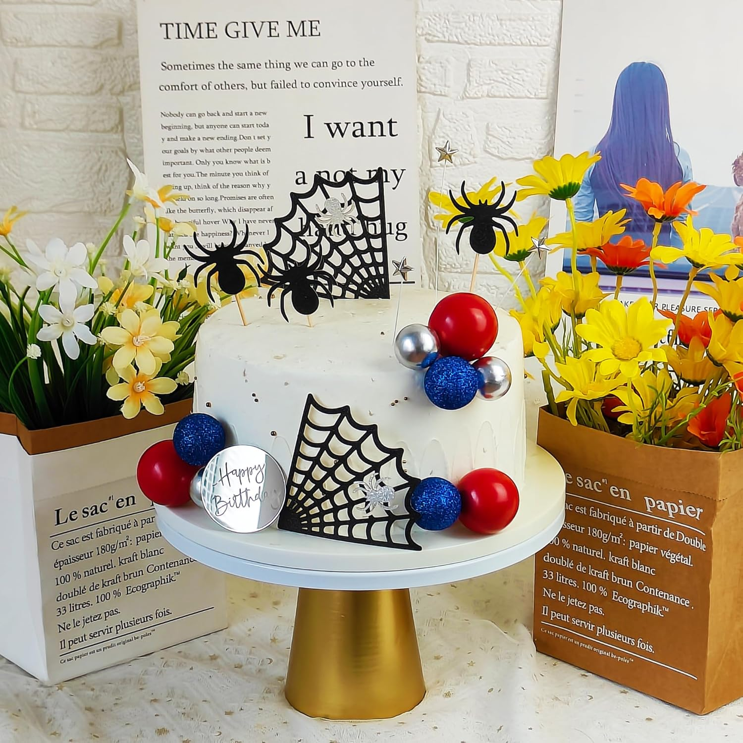 DRWATE Spider Cake Topper with Spider Web Balls Stars for Boys Men Birthday Party Baby Shower Supplies (Spider) image number 3