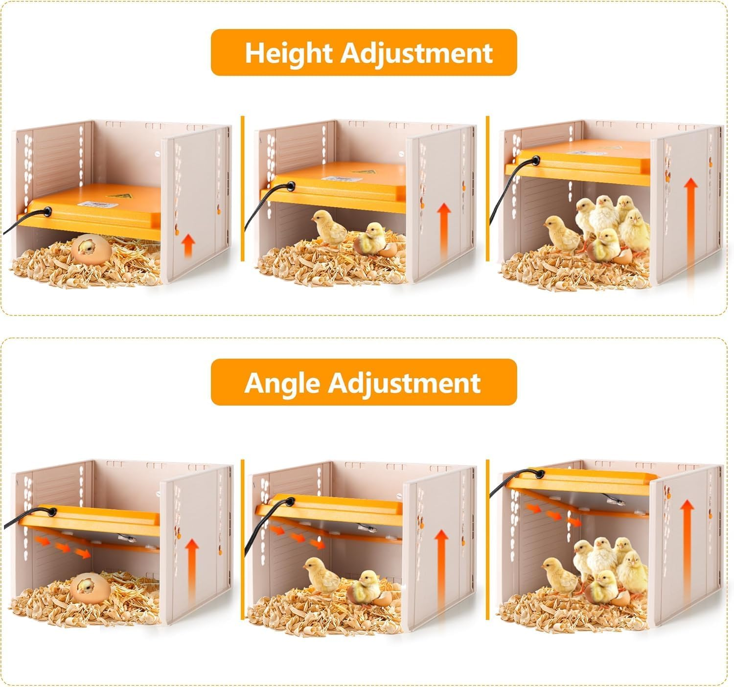 Chick Brooder Heating Plate, Adjustable Height/Angle Brooder Plate for Chicks, 10.5"X10" Digital Temp Control, Fast Heating & 3-Side Protection, Warmth for Chicks/Ducklings (Yellow)