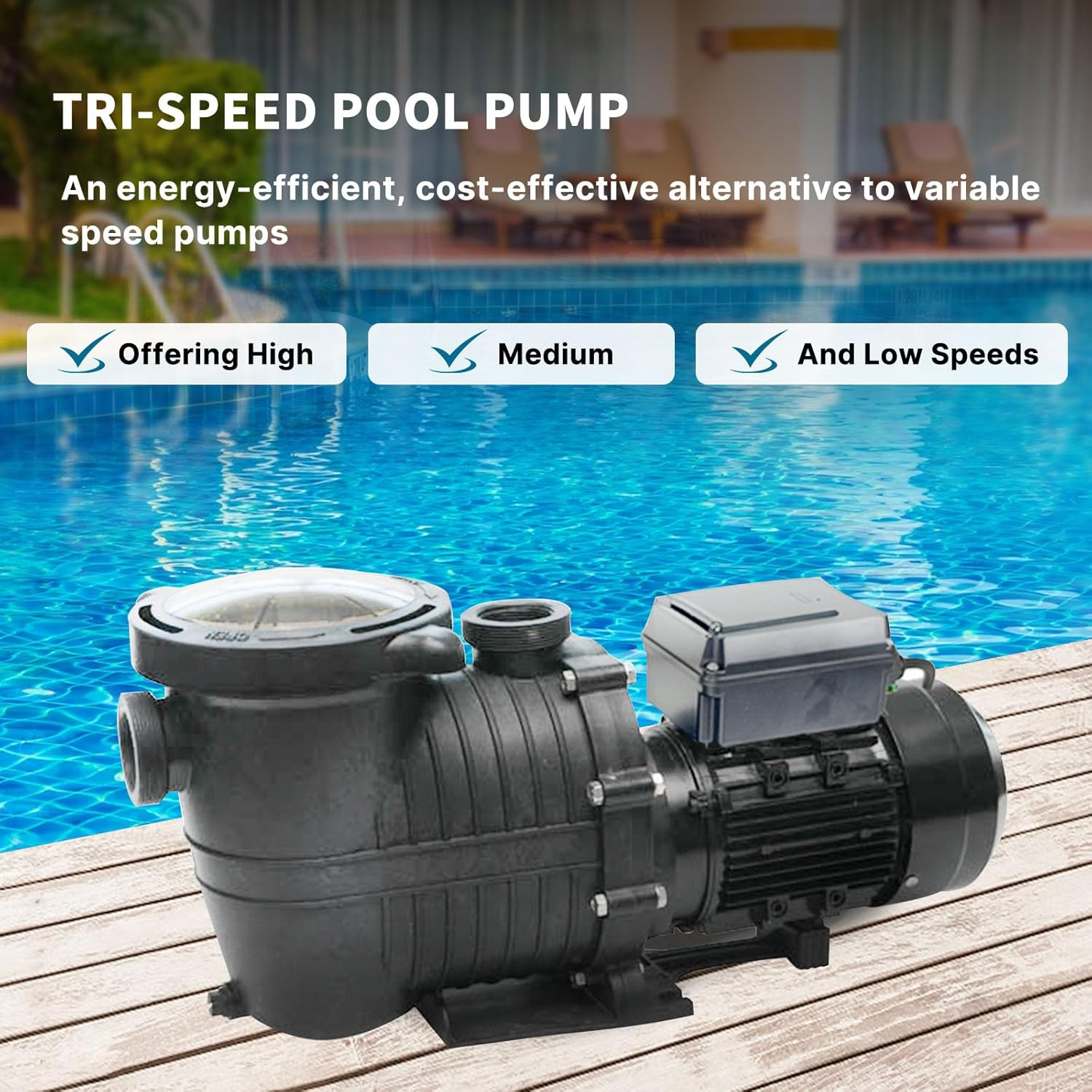 Variable 3-Speed Swimming Pool Pumps, 1500W 2.0 HP Multiple Speed Programmable Pool Pump, 230Vac 410L/M Intelligent In-Ground and above Ground Pool Pump image number 1