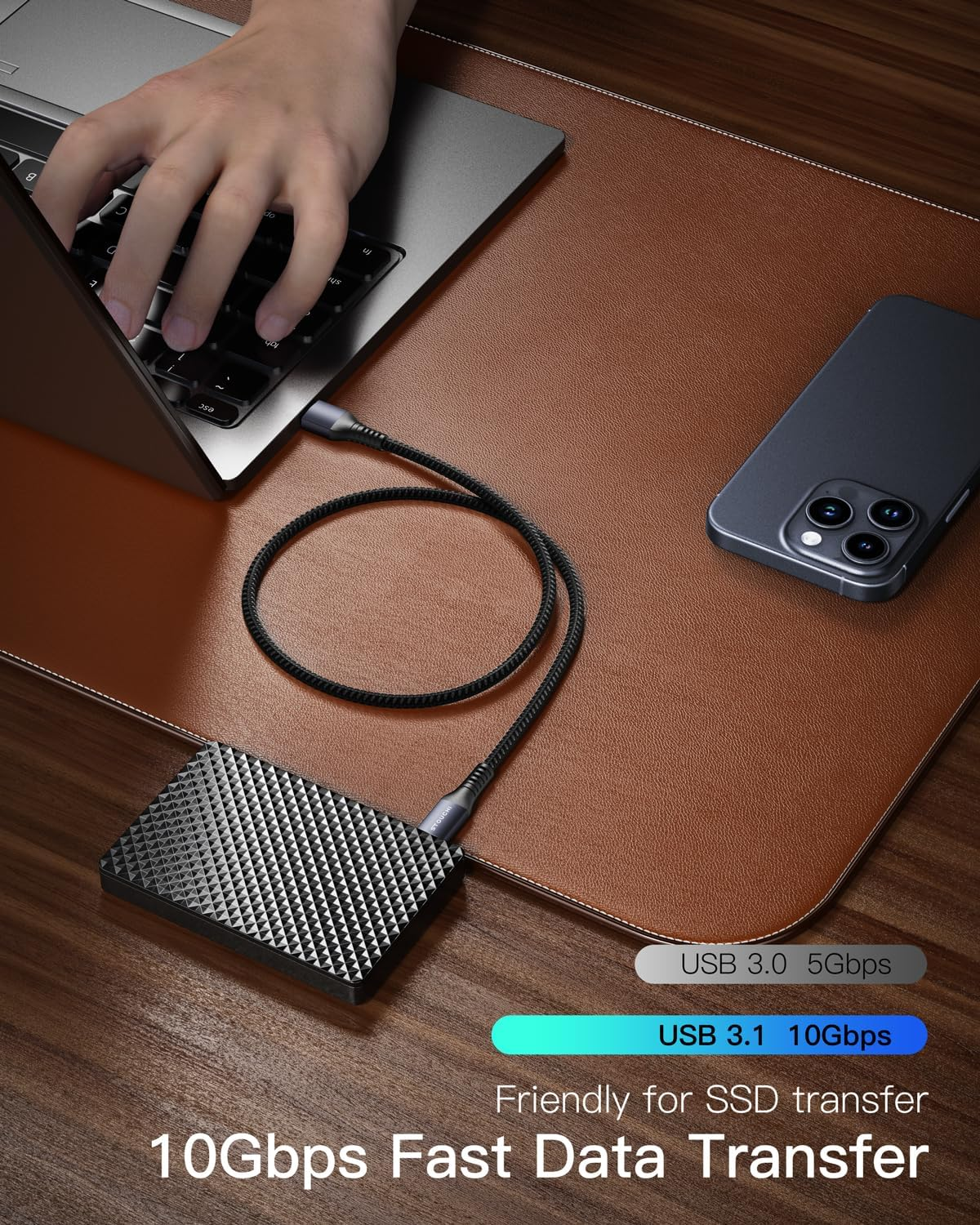 STOUCHI USB C Cable 0.3M Short 10Gbps USB 3.1 Gen 2 USB to USB C Cable for Android Auto/Carplay, Fast Charging Type C Data Transfer Cord for Iphone 16 Pro Max 15 plus Samsung Galaxy S24 S23 2Pack image number 3