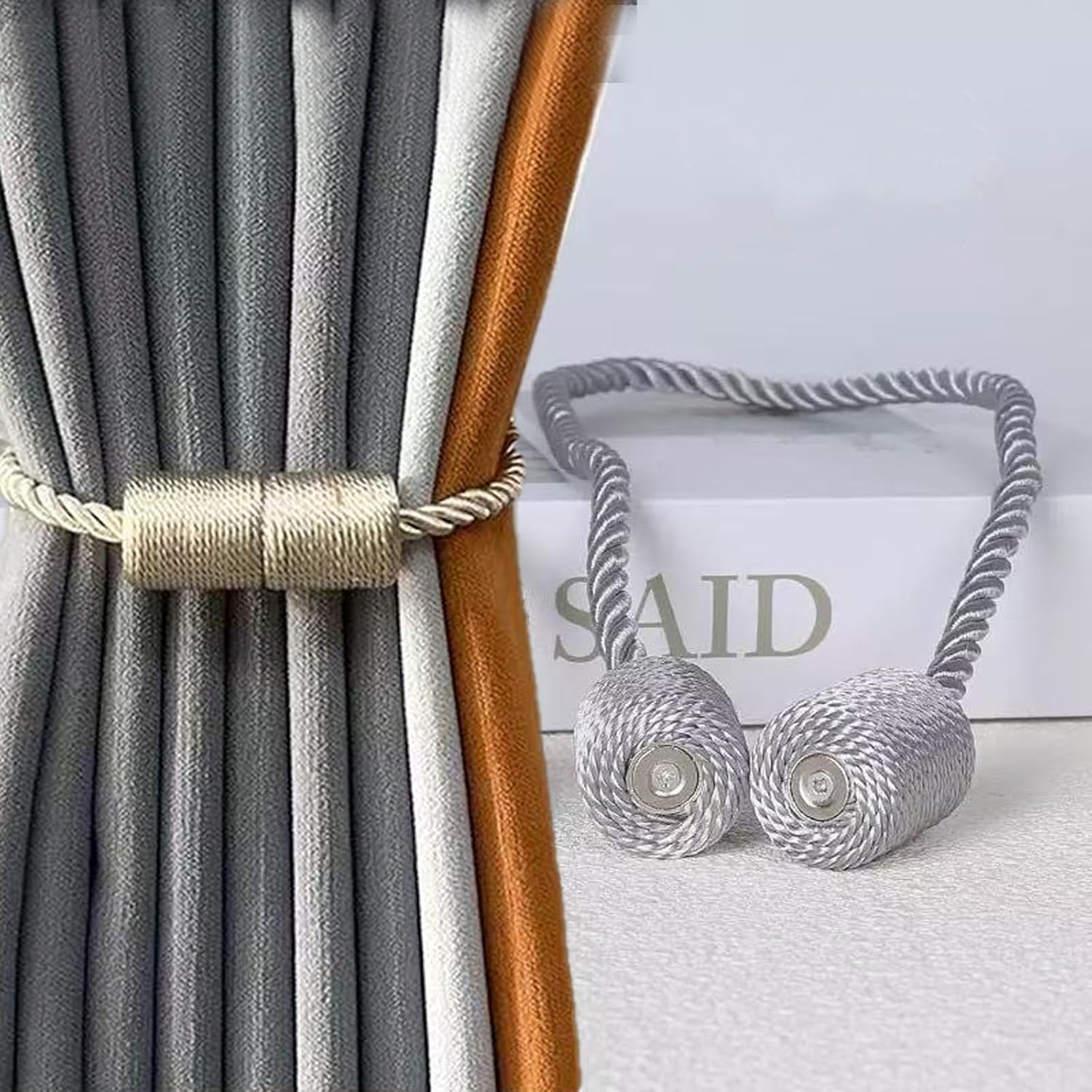 4 Pack Magnetic Curtain Tiebacks, Decorative Curtain Holdbacks for Window D&eacute;cor (4, Beige-Cylinder) image number 2