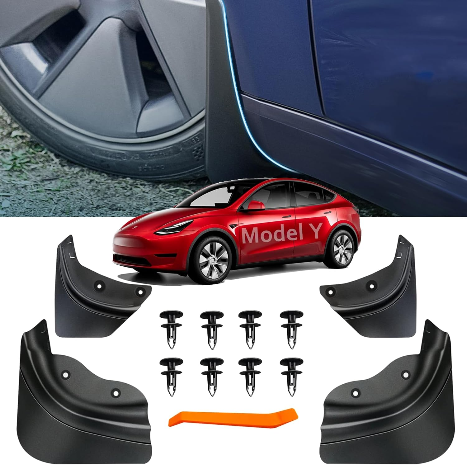 Mud Flaps for Tesla Model Y, Mud Flaps Splash Guards Tire Protector for 2020-2024 Tesla Model Y, Mudguard No Drilling Required Mudflaps Accessories image number 1
