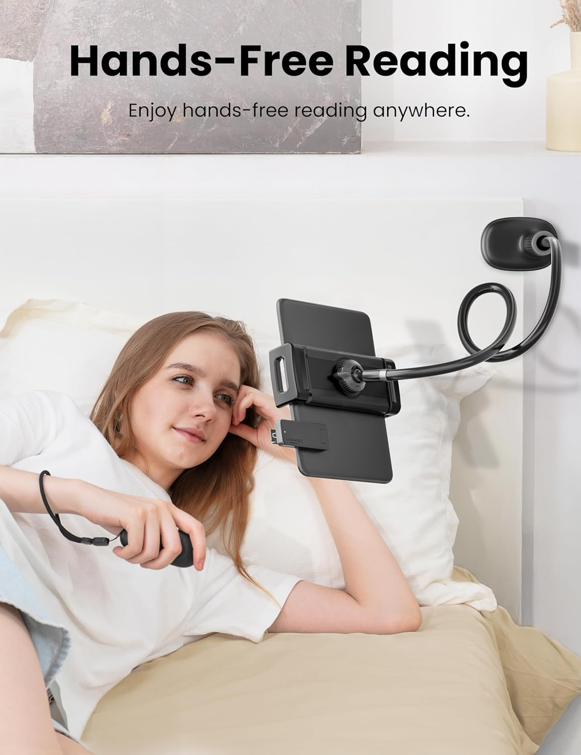 Gooseneck Kindle Holder with Remote Page Turner for Reading in Bed,Tablet Mount Holder for Desk,Flexible Long Arm for Tablets Iphones Kindle Accessories image number 3