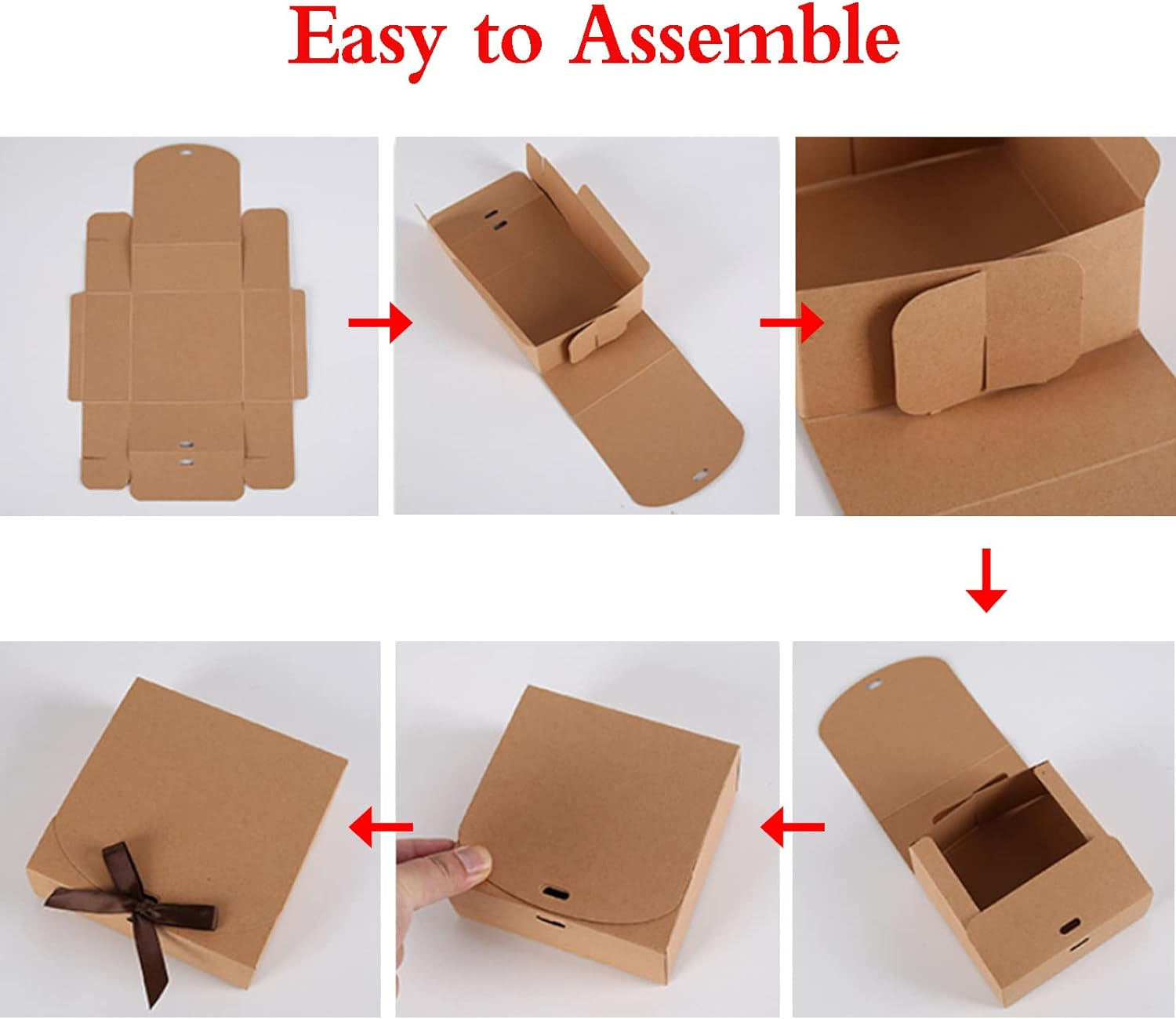 10 Pack Gift Boxes with Ribbon, 27X20X8Cm White Kraft Paper Boxes, Foldable Square Gift Wrap Boxes Bulk Presents Package Boxes for Gifts, Crafting, Candy, Party Favors