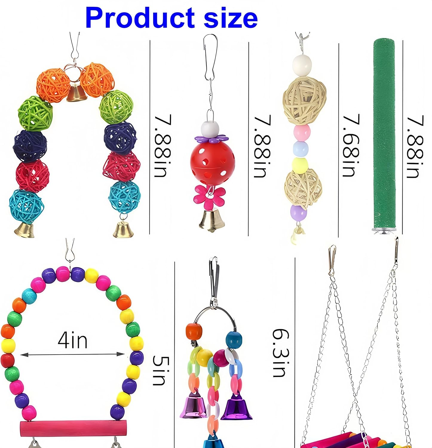 13Pcs Bird Toys for Budgie Parrot Bird Cage Perch Accessories Swing Hanging Standing Chewing Toy Hammock Climbing Ladder image number 6