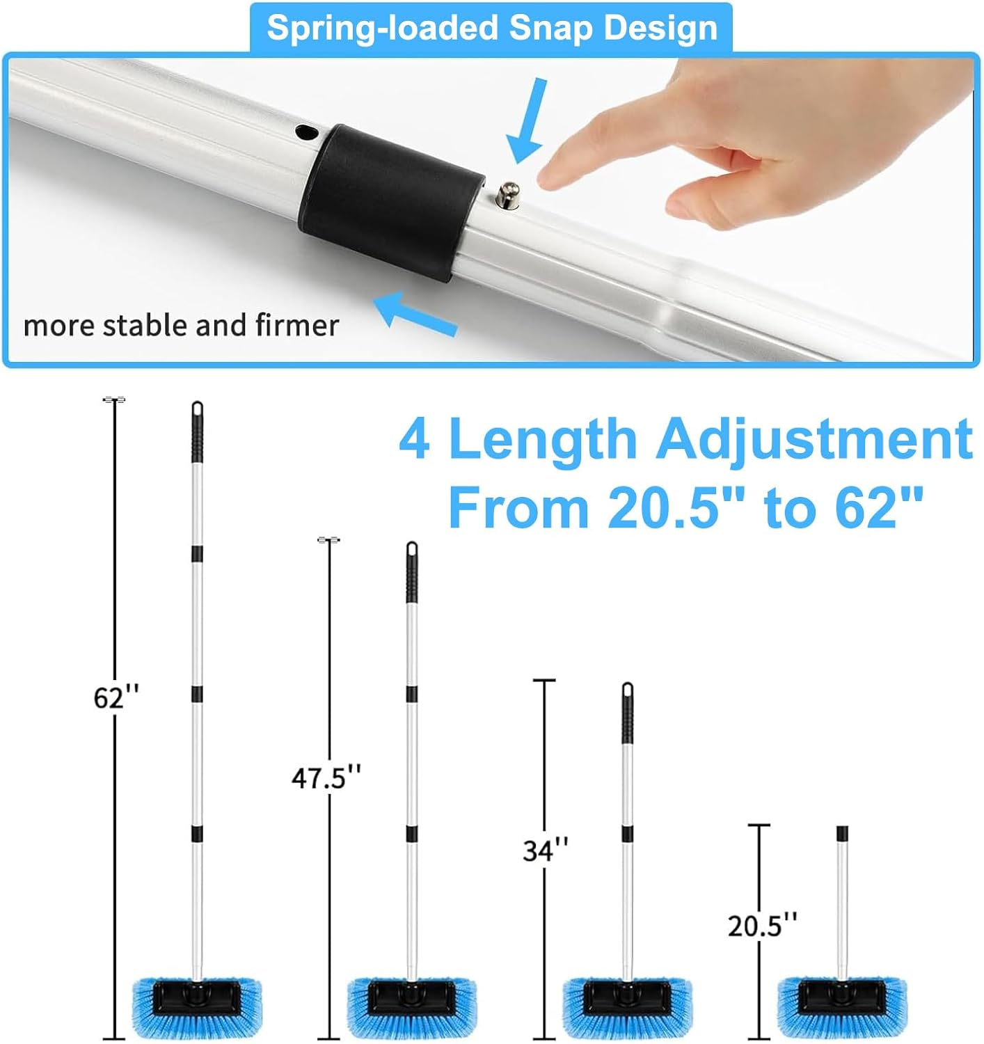 Car Wash Brush,62" Long-Handle (4-Section Pole, Blue Head). Soft Bristle, Scratch-Free&mdash;Ideal for Car Exterior, Fits RV, Truck, SUV. Essential Car Cleaning Supplies for Vehicle Care. image number 6