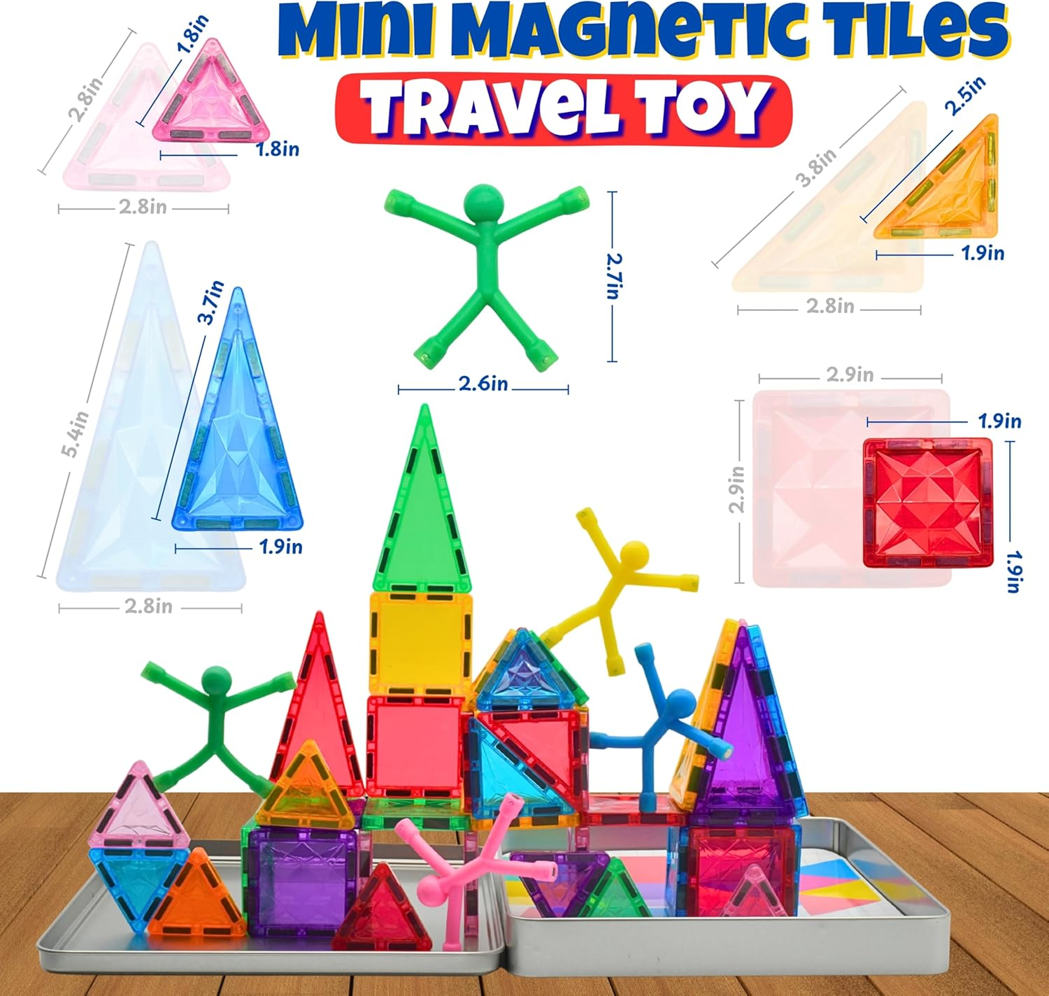 Magnetic Tiles Travel Set 44PC, Mini Magnetic Tiles STEM Building Kids Toys, Sensory Stacking Tiles for Toddlers, Travel Essentials, Preschool Montessori Toy, Baby Toys, Best Gifts for Boys & Girls
