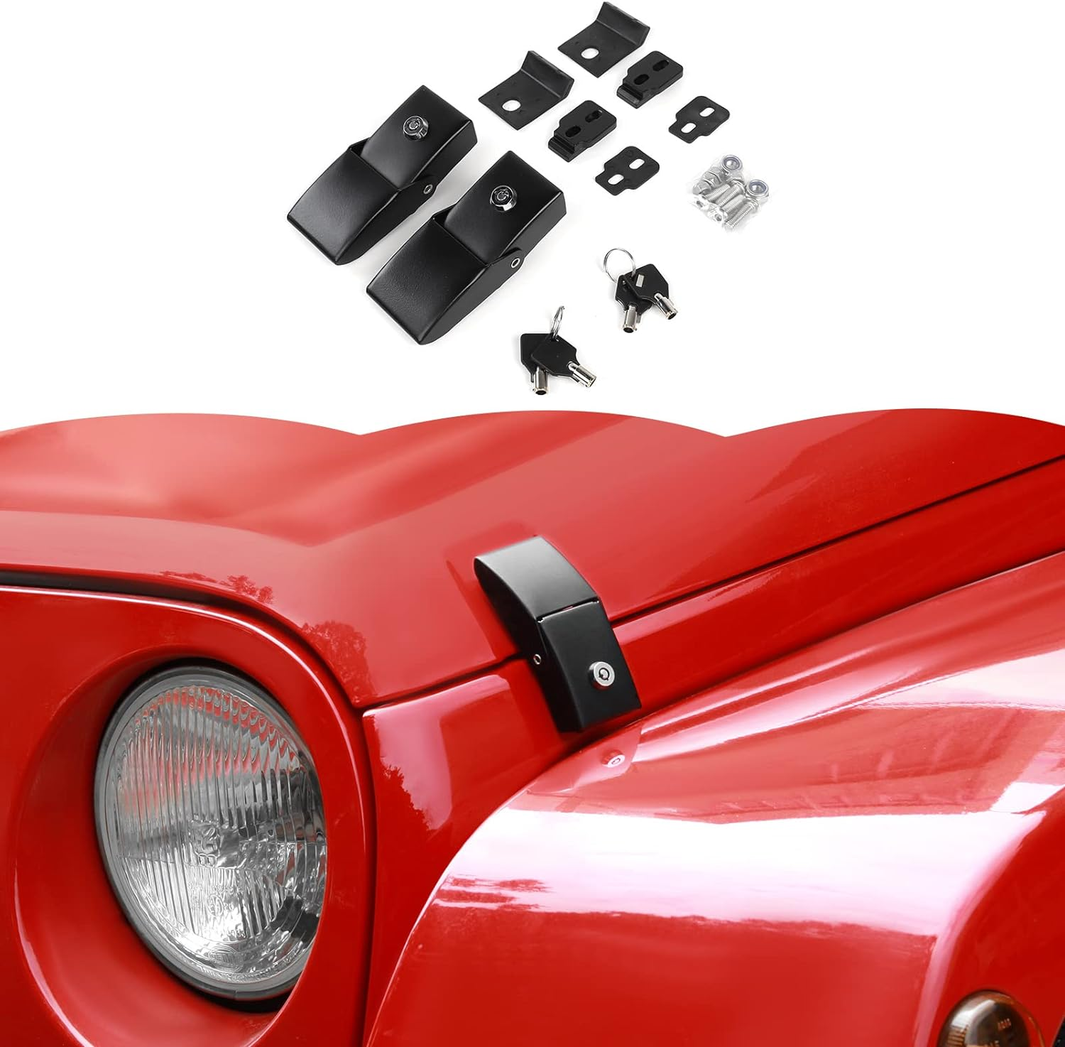 Stainless Steel Hood Latches Hood Lock Catch Latches Kit for Jeep Wrangler JK 2007-2017 (Black)