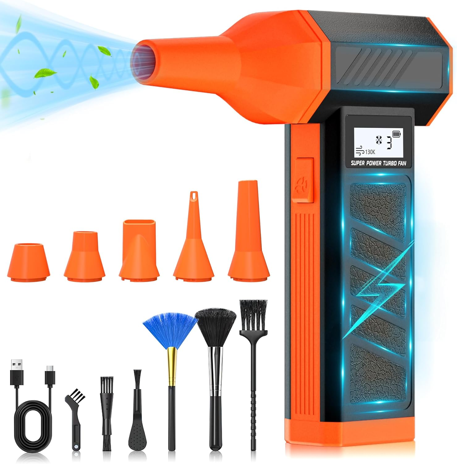 Electric Compressed Air Duster,130,000 RPM Compressed Air Duster Alternative,Rechargeable Air Can Duster for Computer,Car,Campfire,Outdoor & Home Cleaning with LED Screen & 4 Speeds image number 1