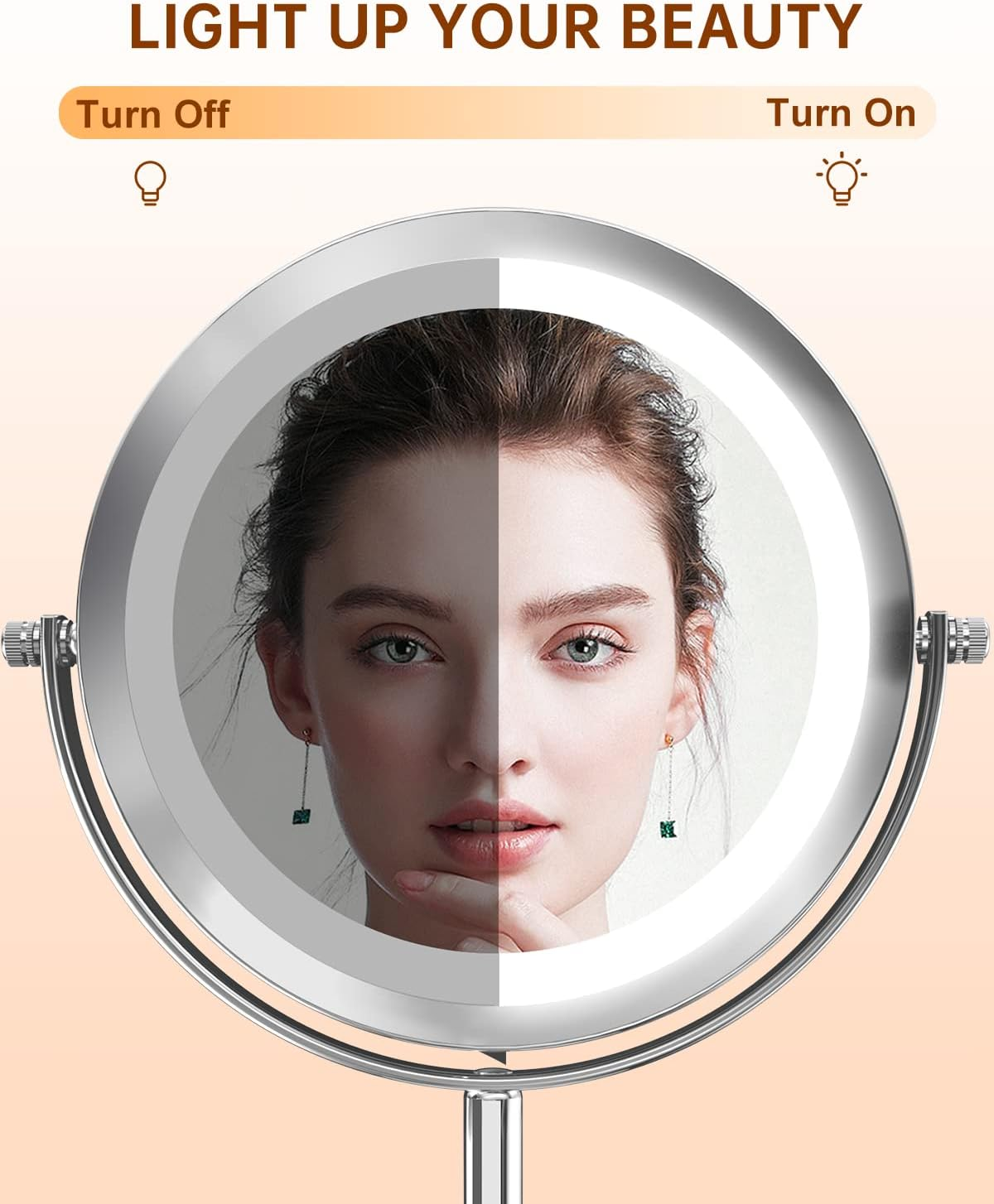 1X/10X Magnified Lighted Makeup Mirror Double Sided round Magnifying Mirror Standing 360 Degree Swivel Vanity Mirror Battery Operated 7 Inch Diameter Shaving Bathroom Mirror image number 5