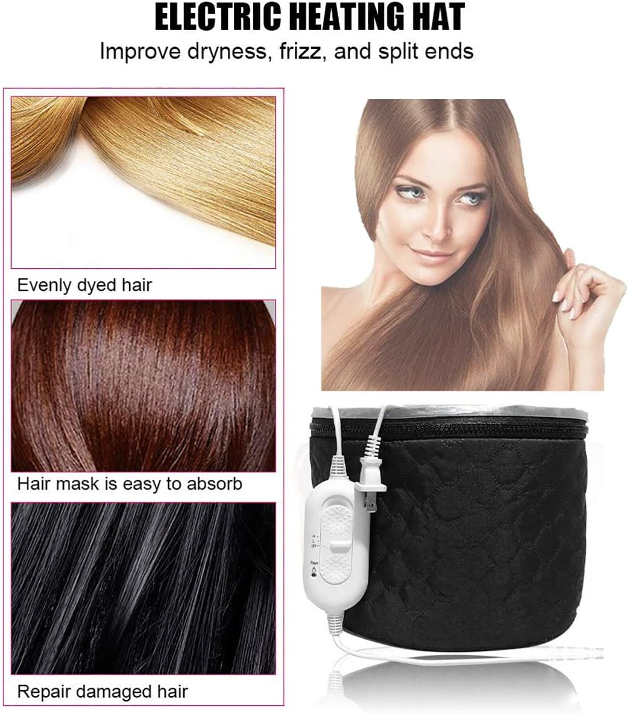 220V Electric Hair Cap,Hair Care Hat,Home Hairs SPA Beauty Cap, Steamer Thermal Heat Cap,Nourishing Hat with 3 Mode Temperature Control Black Includes AU Plug image number 1