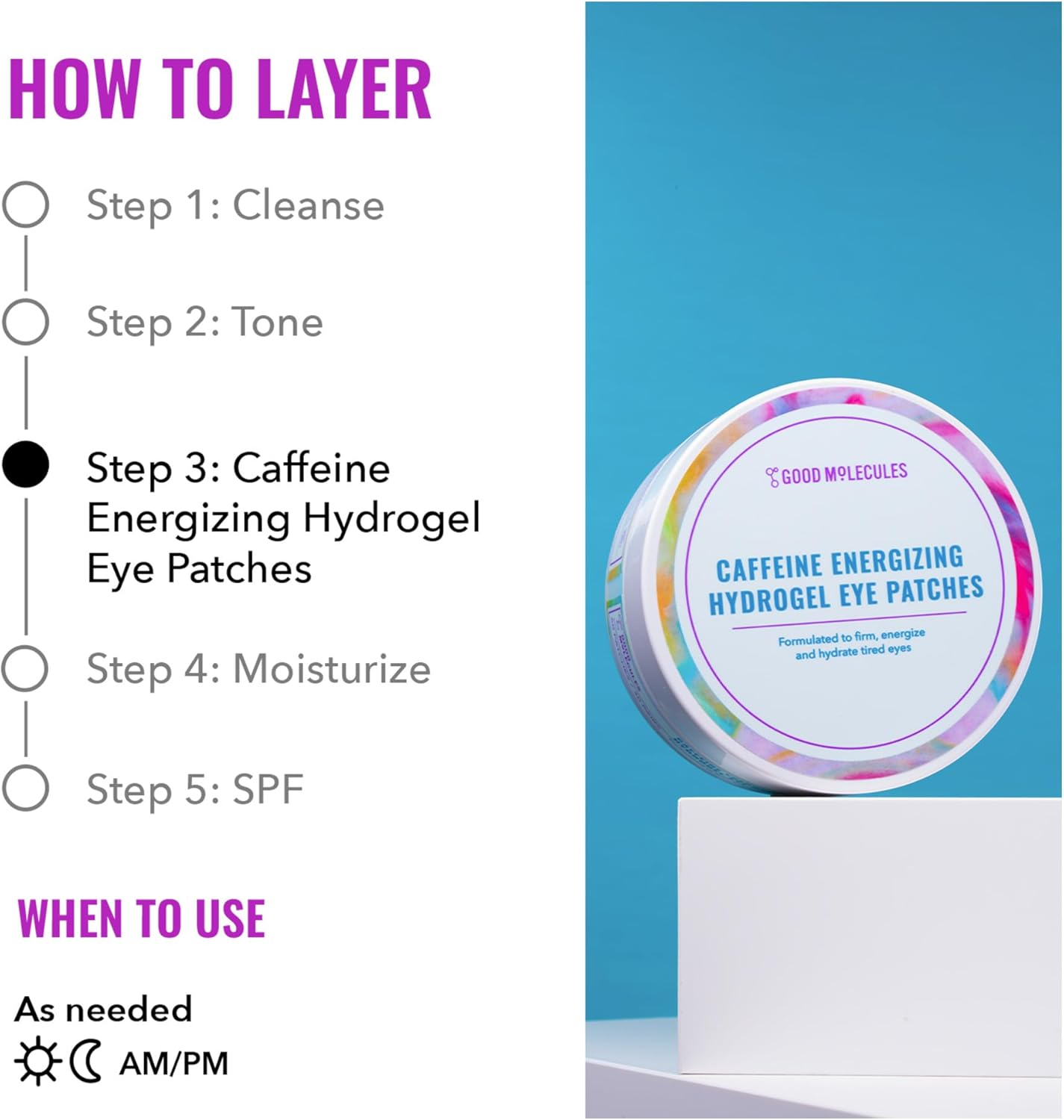 Good Molecules Caffeine Energizing Hydrogel Eye Patches - Eye Mask with Hyaluronic Acid Hydrate and Reduce Puffiness - Pack of 30, Skincare for Face image number 2