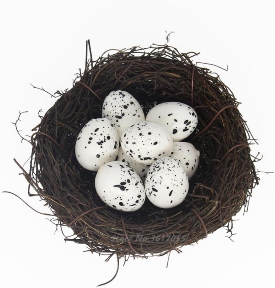Artificial Bird Nest, Bird Nest with Artificial Bird Eggs, Bird Nest for Cage,Country Style Simulation Twig Bird Nest for Handmade Easter Rattan Nest Easter Supplies Nests Birdcage Accessories image number 2