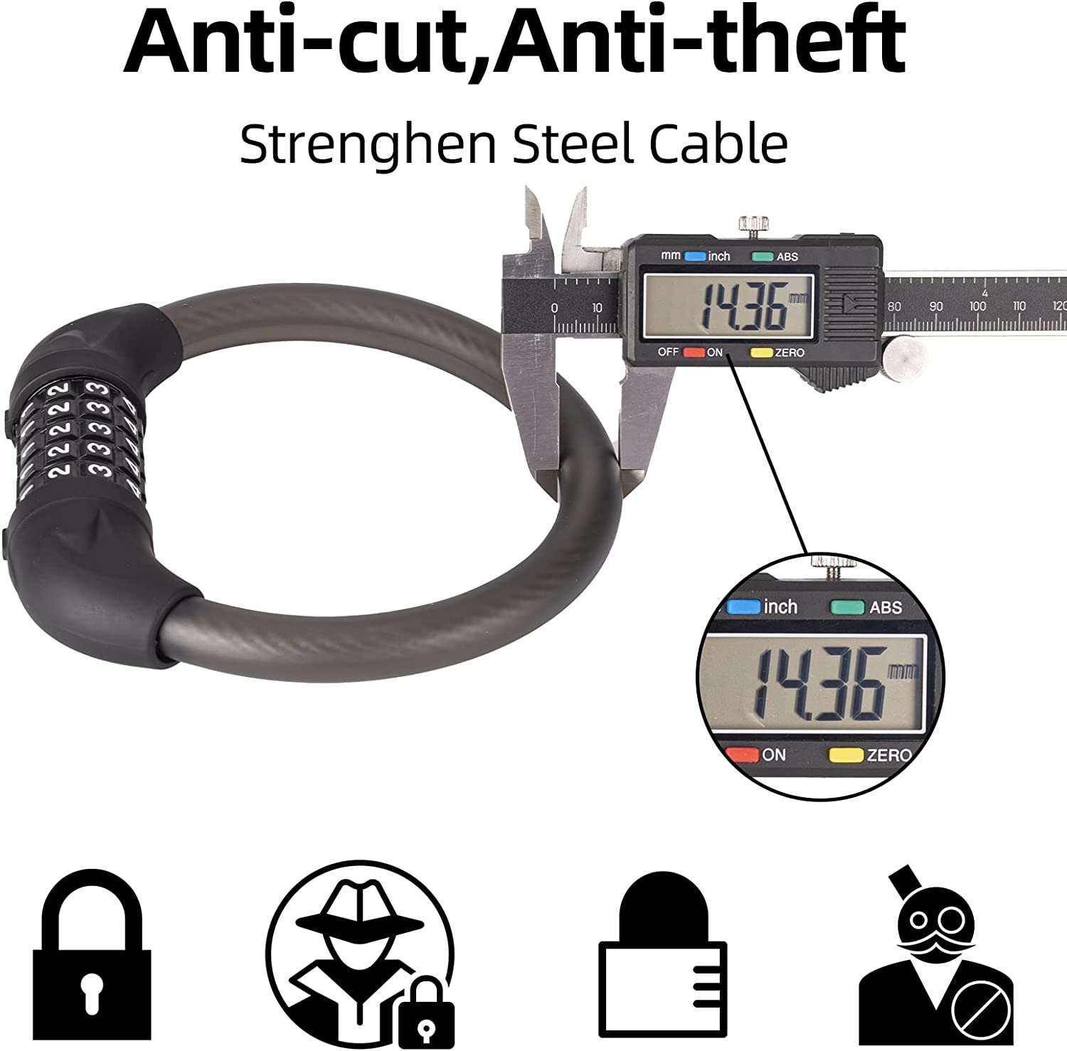 ROCKBROS Bike Lock 5 Digit Combination Bike Cable Lock Lightweight & Small Bike Lock for Road Mountain Bike Motorcycle Scooters image number 4