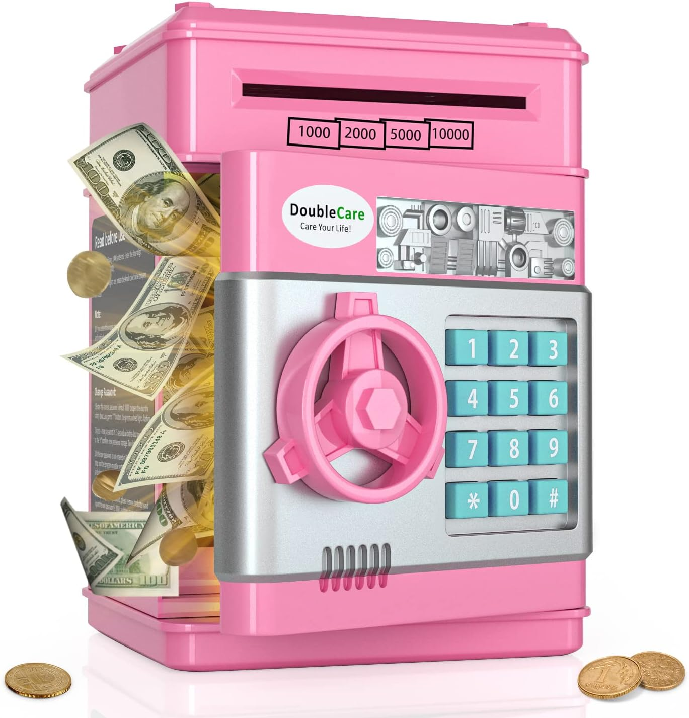 Electronic Piggy Bank for Kids, Money Bank with Password/Cute Mini ATM Piggy Bank Coin Can, Auto Scroll Cash Safe Box, Great and Practical Birthday Gifts for Boys & Girls (Black and Red)